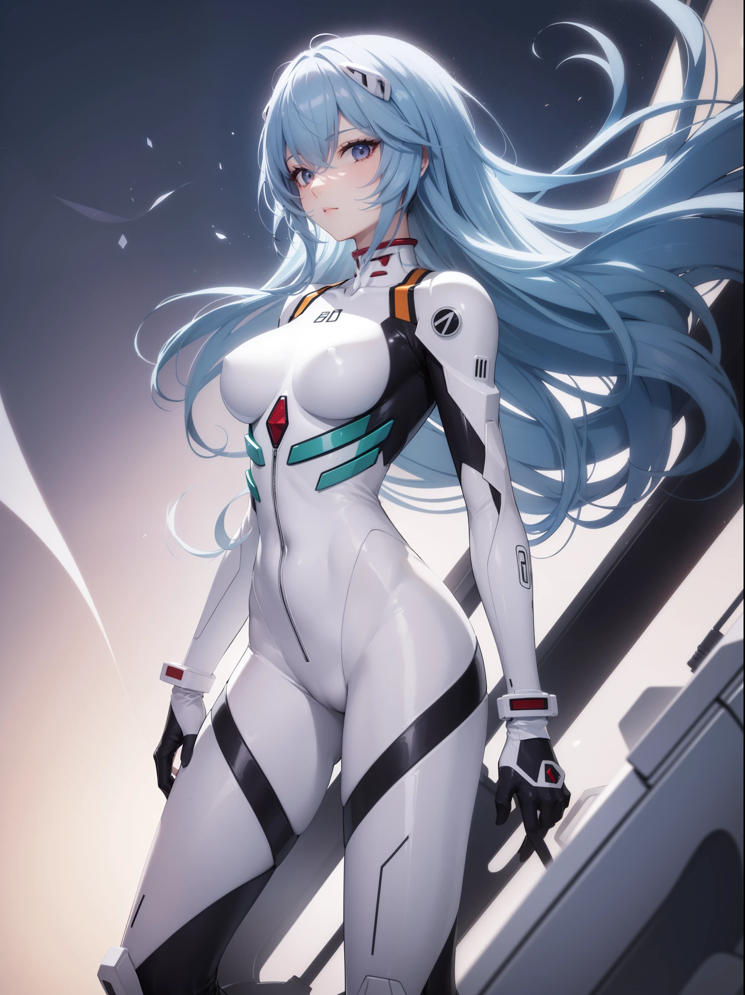 (tmasterpiece, quality, Best quality at best, offcial art, Beautiful and beautiful:1.2)Lea Yabo, ayanami rei, Blue hair, long whitr hair，tightsuit，sexyposture