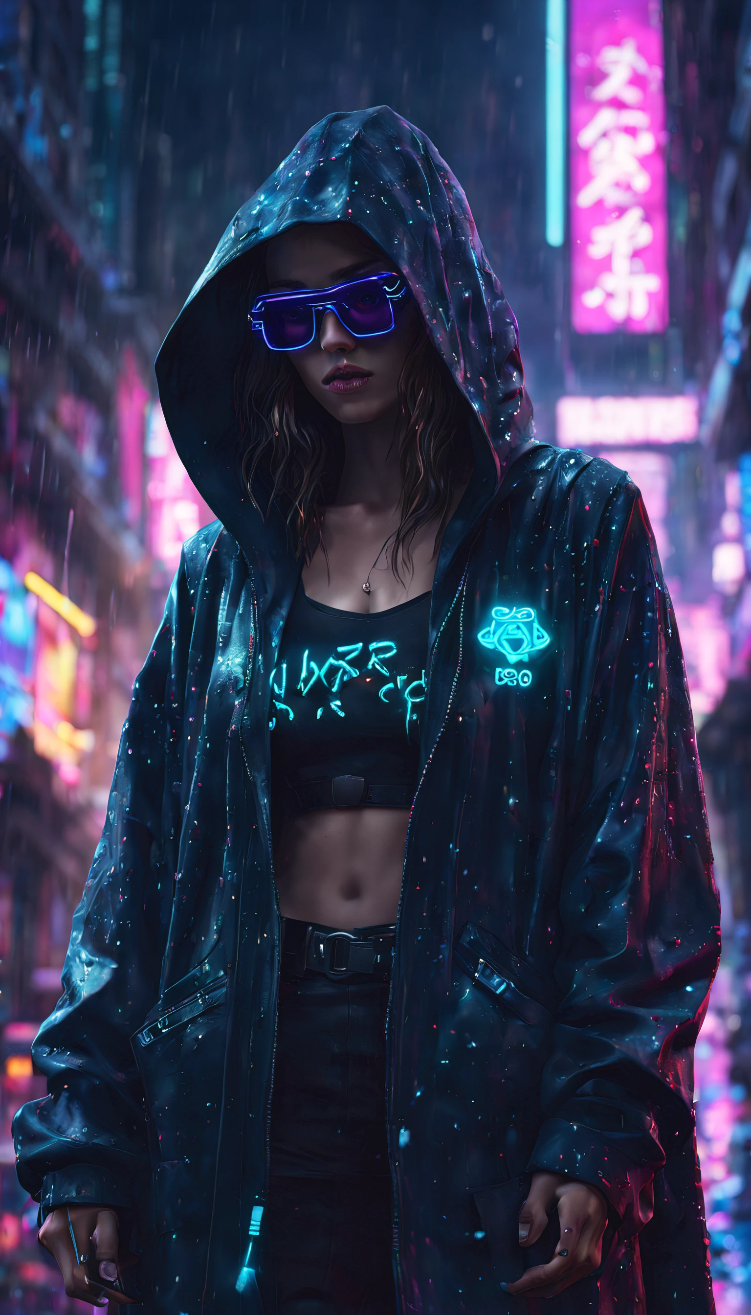 cyberpunk city hacker :: neon graffiti, augmented reality glasses, hooded cloak :: rainy night :: Epic cinematic brilliant stunning intricate detailed matte painting, deep color, fantastical, intricate detail, splash screen, complementary colors, fantasy concept art, 8k resolution trending on Artstation Unreal Engine 5