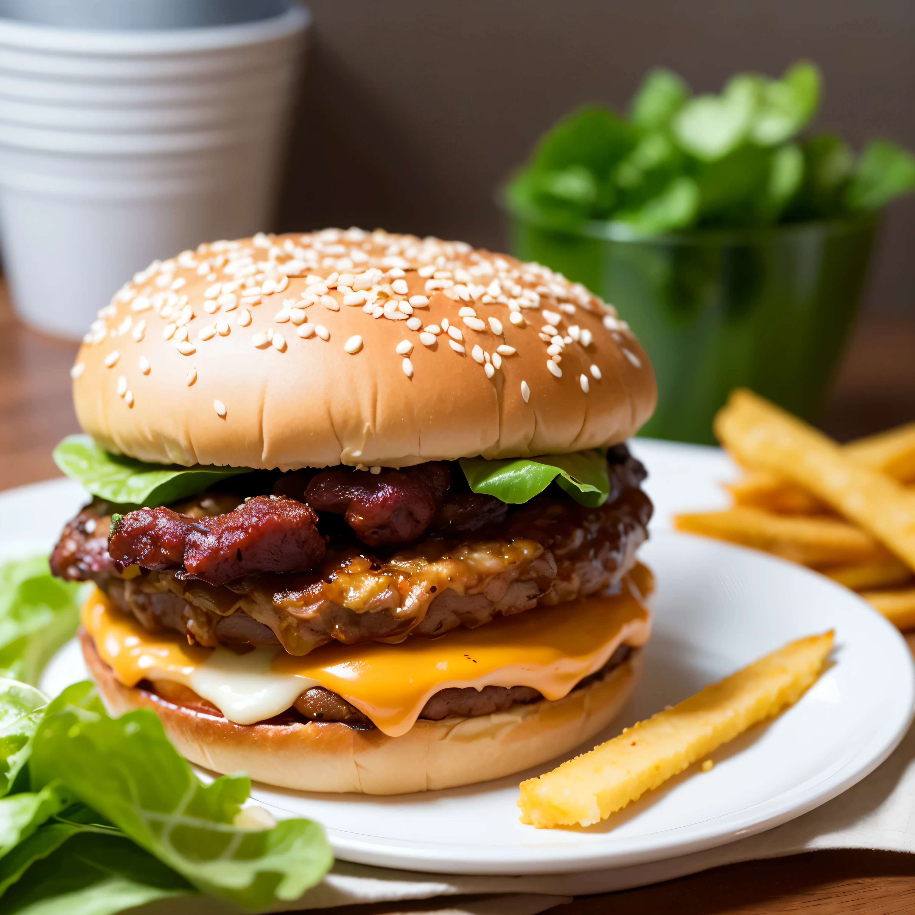 best quality, ultra high res, (photorealistic:1.4), ultra-detailed,incredibly detailed, foil package, big mac, fried meat, wet lettuce, melting cheese,