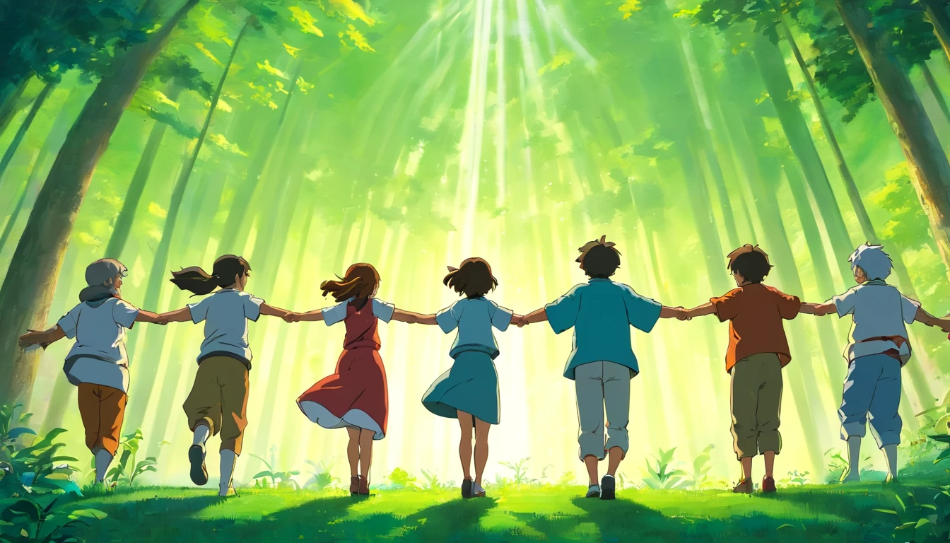a creative shot of friends forming a human chain, their arms linked, symbolizing the strength and unity of their friendship, as well as the interconnectedness of their joy and happiness
