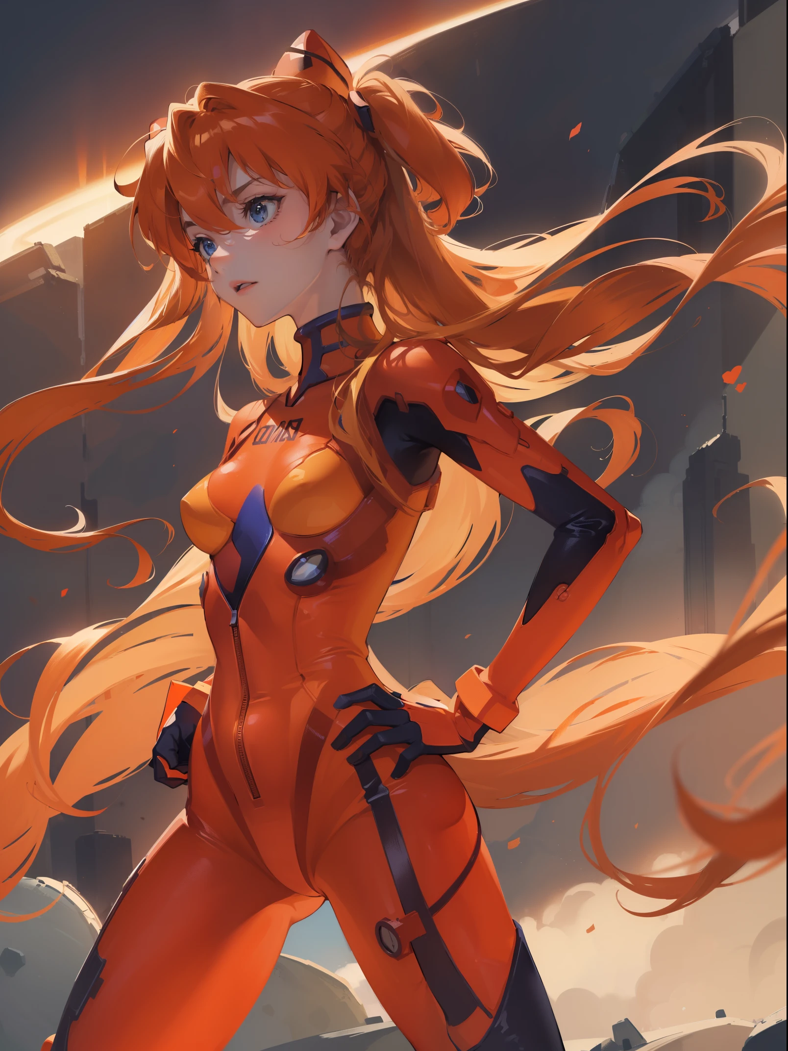 (tmasterpiece, quality, Best quality at best, offcial art, Beautiful and beautiful:1.2)Soryu Asuka Langley, Long orange hair,tightsuit,sexyposture