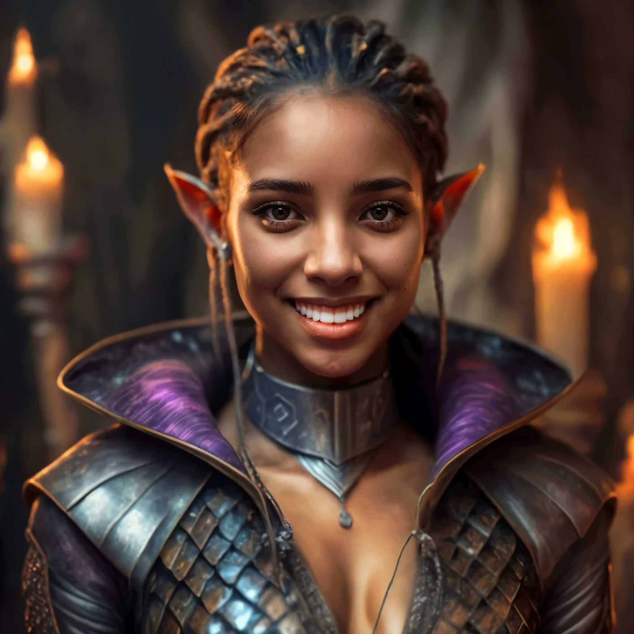 ra-detailed,realistic woman in a dense jungle, hunting with a bow and arrow, olive-skinned black woman with long curly brown hair and vibrant green eyes como um personagem de fantasia medieval, Princesa africana deslumbrante, Retrato de Ororo Munroe, Princesa negra africana, rainha bonita, uma bela feiticeira, sorrindo como uma rainha de fadas, Steampunk Chandra Rainha do Fogo, uma deusa steampunk bonita