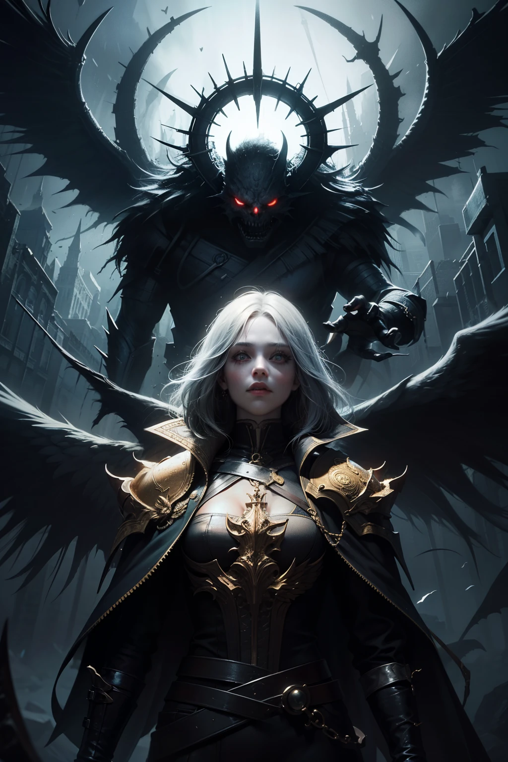 Libra sign, Dark Fantasy, Horror style, balance of good and evil, arte renascentista, arte barroca, arnovo, WOMAN