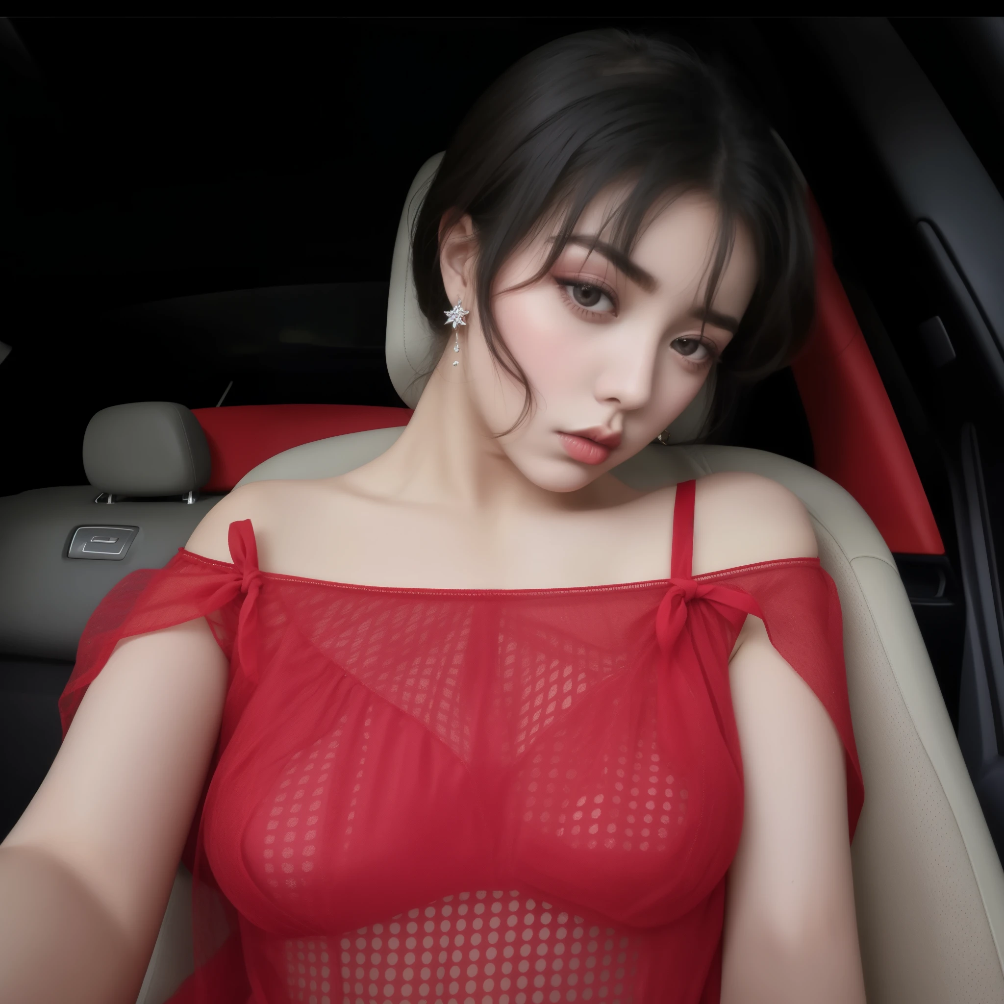 Araffe woman dressed in red sitting in a car with a cell phone, Charli XCX, Charli Bowater, hermosa dama, sentada en su auto, Violeta Myers, Dua Lipa, see through dress, , Anna Nikolanova aka Newmilky, Blanca Alvarez, see through, see - through, Aykut Aydogdu, 1 8 yo, poco caliente