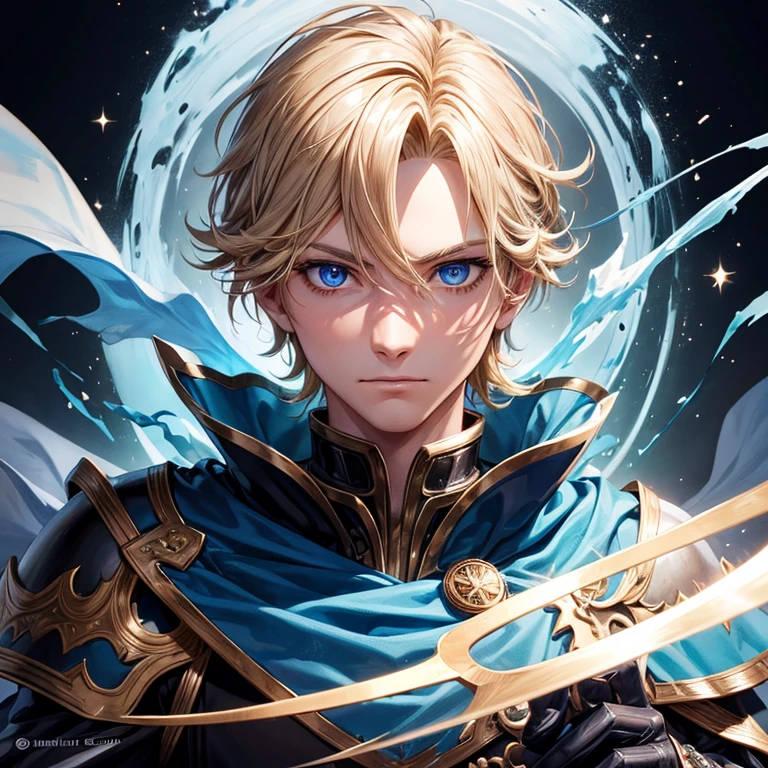 1 Male, handsome, short blonde hair, wolf ear, wolf man, (masterpiece:1.2、highest quality), (Exquisite blue eyes: 1.2), (Detailed Background、Dark fantasy), (cool detailed face), High Contrast, (Best lighting、Very delicate and cool), ((Cinema Lighting)), white dirty shirt, blood splatter, Hyper Detail, Dramatic Light, Intricate details, serious face, moon behind (21years old, 1 boy, solo, blonde short hair, messy hair,Sharp Face, blue eyes, hair between the eyes, Dynamic), (Blood splatter:1.4), Black light swirling around the character, Depth of written boundary, light particles, Spectacular anime style, zerochan art, Anime Wallpaper, High quality anime art style, Key Anime Art