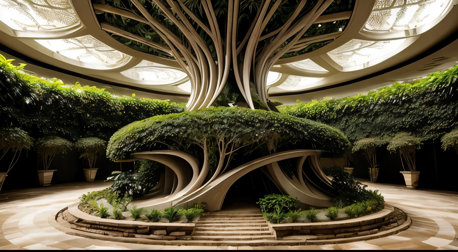 (qualidade superior, obra-prima, ultrarrealista), futuristic indoor botanical garden, money growing on tree