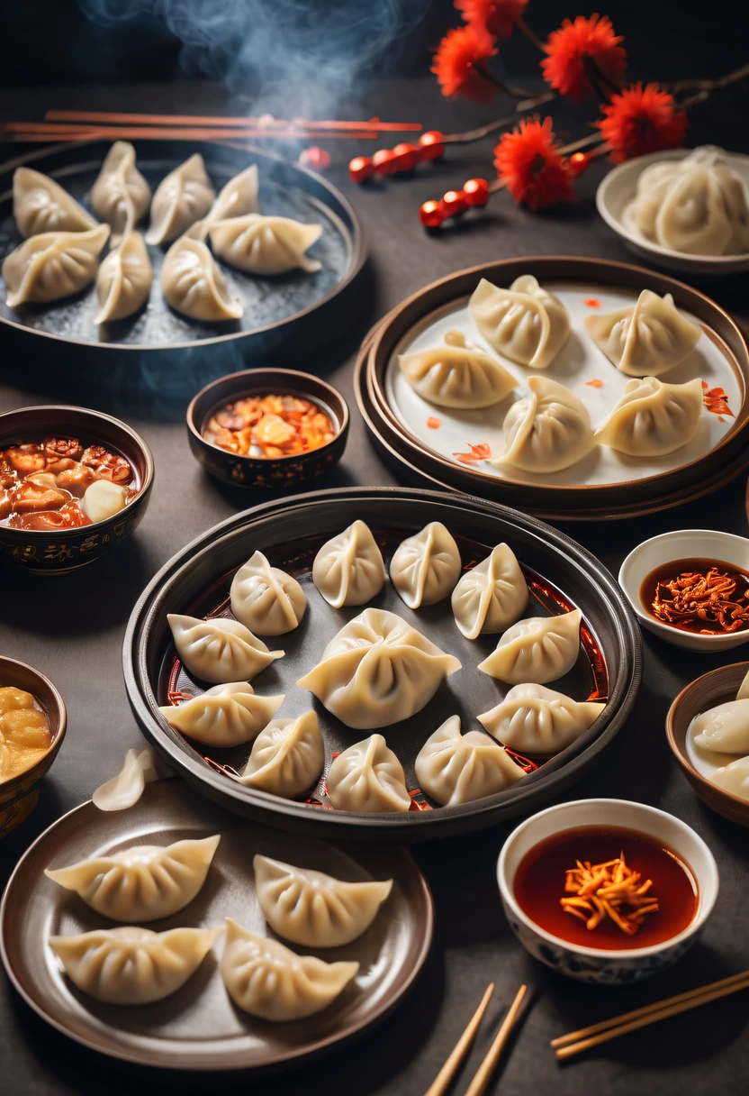 Chinese New Year,Chinese dumplings, Dumplings,A plate of dumplings,Half moon dumplings,winter festival atmosphere,jubilant,sacrifices,delivery