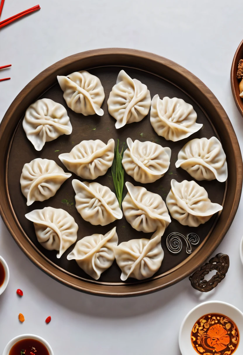 Chinese New Year，Chinese dumplings, Dumplings,A plate of dumplings，Half moon dumplings,winter festival atmosphere，jubilant