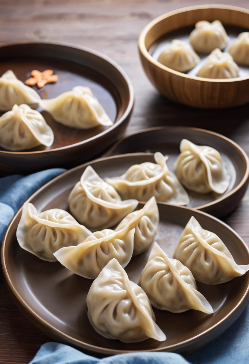 Chinese New Year，Chinese dumplings, Dumplings,A plate of dumplings，Half moon dumplings,winter festival atmosphere