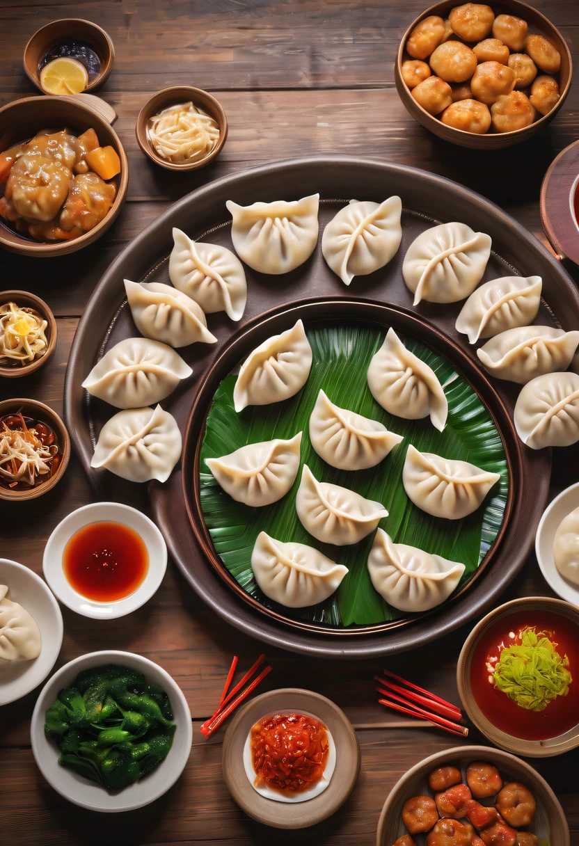 Chinese New Year,Chinese dumplings, Dumplings,A plate of dumplings,half moon,winter festival atmosphere