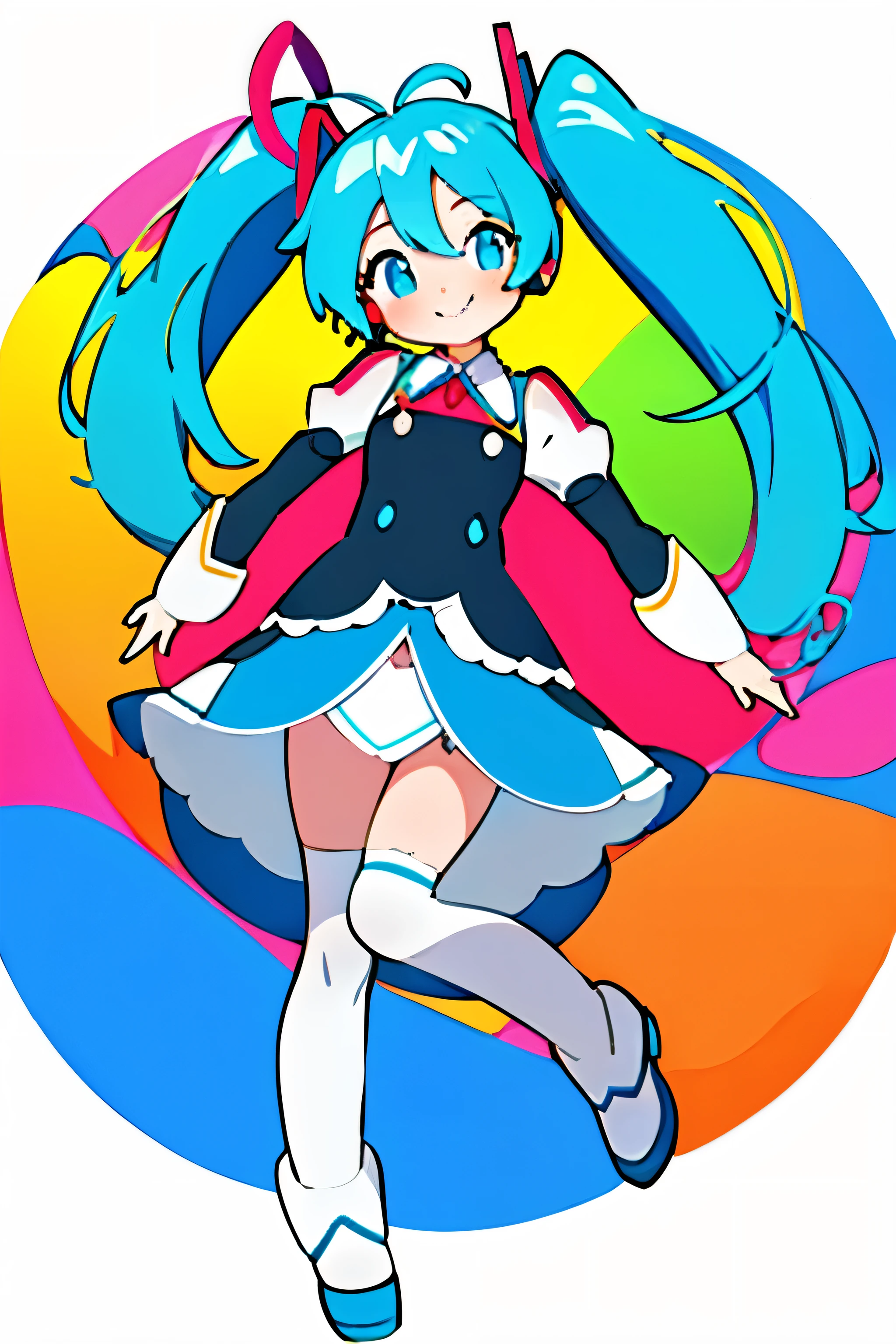 1girl in, 1 rapariga, \Shin with H_Miku\, Side_Pose, Look_で_viewer, (depth of fields), (colourfullヘア:1.2), Side_Angle, masterpiece, top-quality, (colourfull:1.5), open smile、Miku Shin with H、White background、No background