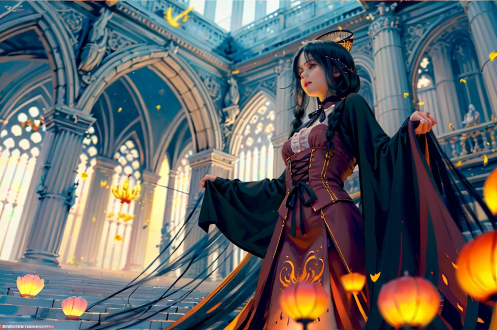 (masterpiece、top-quality、top-quality、Detailed and complex、Official art、Beautifully Aesthetic:1.3)、(1girl in:1.3)、(Fractal Art:1.3)、colourfull、Vivid、Victorian costume, see through, , best quality,ultra high res,, floating flowers, floating hairs, (shining), best lighting, best shadow, Crepuscular rays, foggy, ((rim light)),, pastel color, warm light,The overall effect is one of timeless elegance and grace,long hair,r hair waist length Super realistic well detailed, masterpiece, best quality, {best quality}, {{masterpiece}}, {highres}, focus,