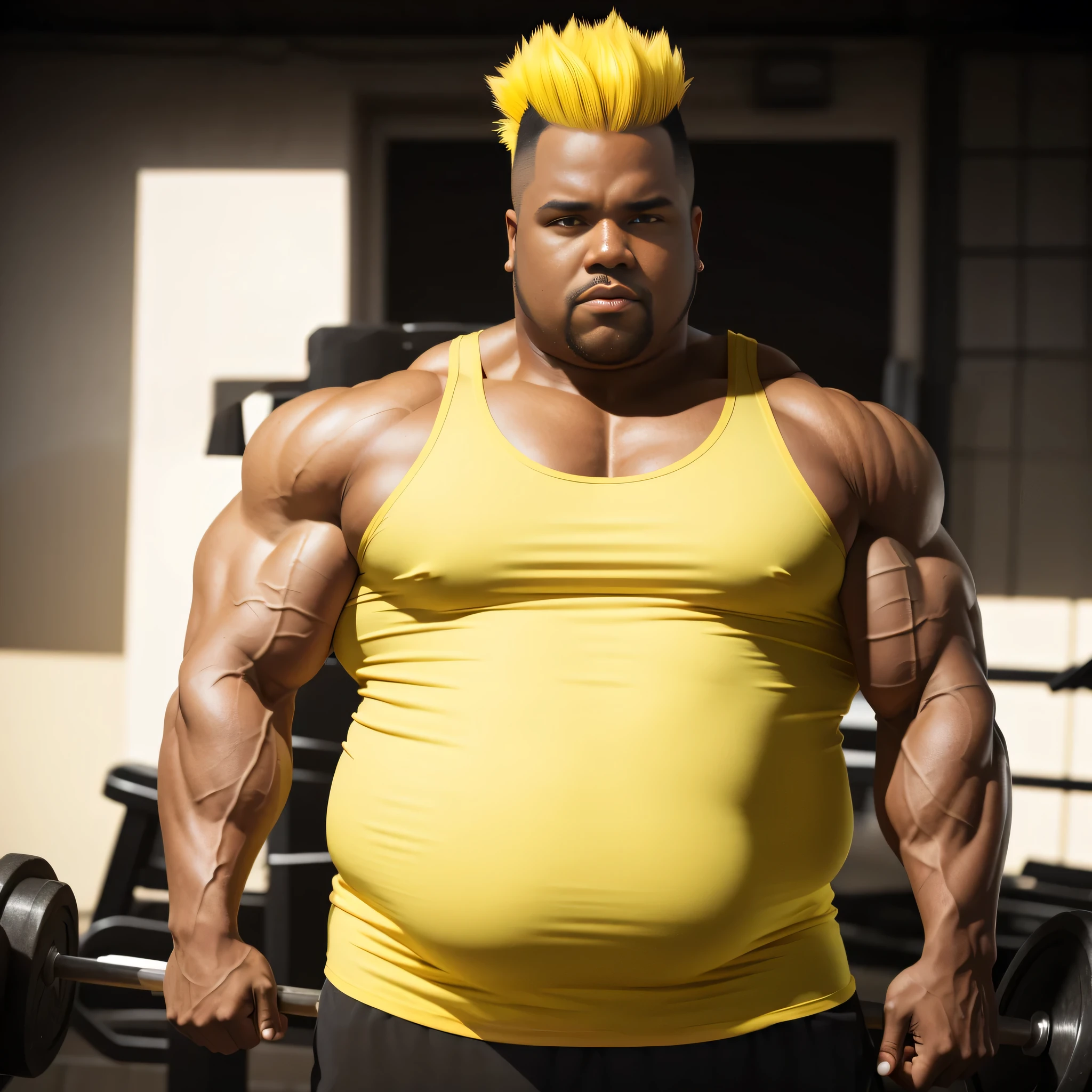 super muscular arms, fat body