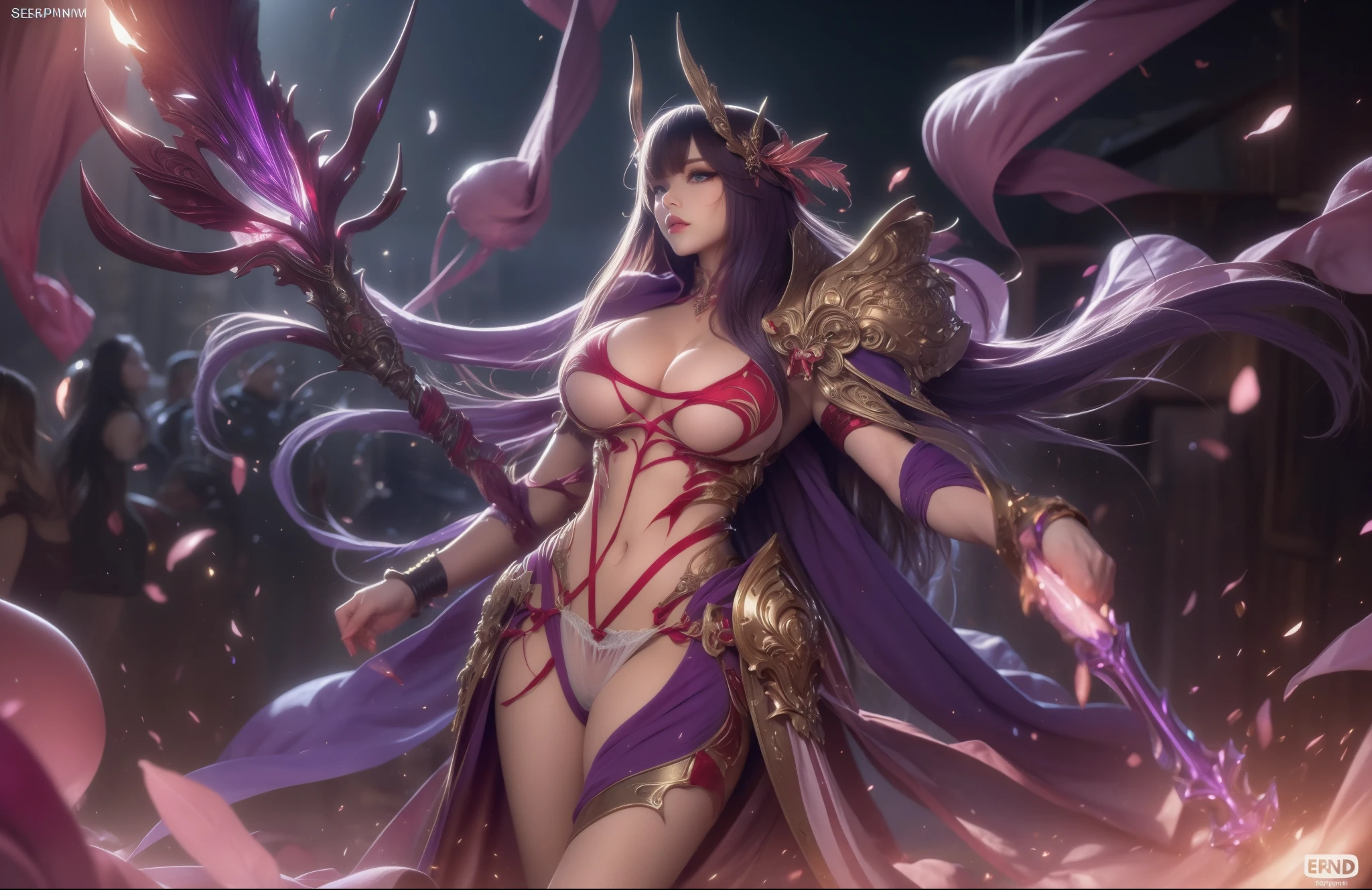 ((best quality, 8k, 32k, master piece, UHD: 1.2, professional photo, ultra realistic photo, masterpiece)), fantasy, Multi-angle, Close-up photo, ultra detailed photo, beauty warrior, sexy, erotic , pornography, (goddess of beauty), 1 girl, wide legs, wide open, crouched showing pussy, pubic hair sticking out of micro panties stuck in pussy, ((big breasts, gigantic display: 1.2, long and pointy breasts, Long natural breasts sticking out outside the cleavage, porn)), ((sexy body, curved body, naked body, fit body, six-pack abs, big perky ass)), Seraphina is a rider who likes to show off her sexy body, her pussy, her beautiful breasts and her secrets, her feminine private parts, her exposed breasts, exposed, her captivating beauty combines harmoniously with her exceptional sex skill. Her blue eyes shine with determination, (bright purple eyes) while her colorful hair falls in soft waves over her shoulders. Dressed in finely crafted, very detailed clothing, sexy armor with gold details and jewels, she exudes a subtle sensuality.
(Seraphina is a desired warrior, the most beautiful of all women, The armor embraces the curves of her female body with elegance, everything perfect, everything detailed, perfectionist), Highlighting the breasts with sensuality. Delicate lines and intricate details add a touch of seduction to her presence. A flowing cape dances in the wind as she moves, adding an element of mystery and charm. Her face is very beautiful and attractive, full lips, makeup on her face, big eyelashes, perfect woman.
armor and adjusted to highlight her femininity and muscular abdomen.
Seraphina is more than just a sexual figure; she is a formidable warrior with a magnetic aura that transcends the battlefield. Her charm lies in the unique combination of beauty, sensuality, pornography, everyone admires her for her erotic, naked appearance ((with transparent micro panties showing pussy)). environment: medieval, dark, thunder, lightning. (Nude, nú)
