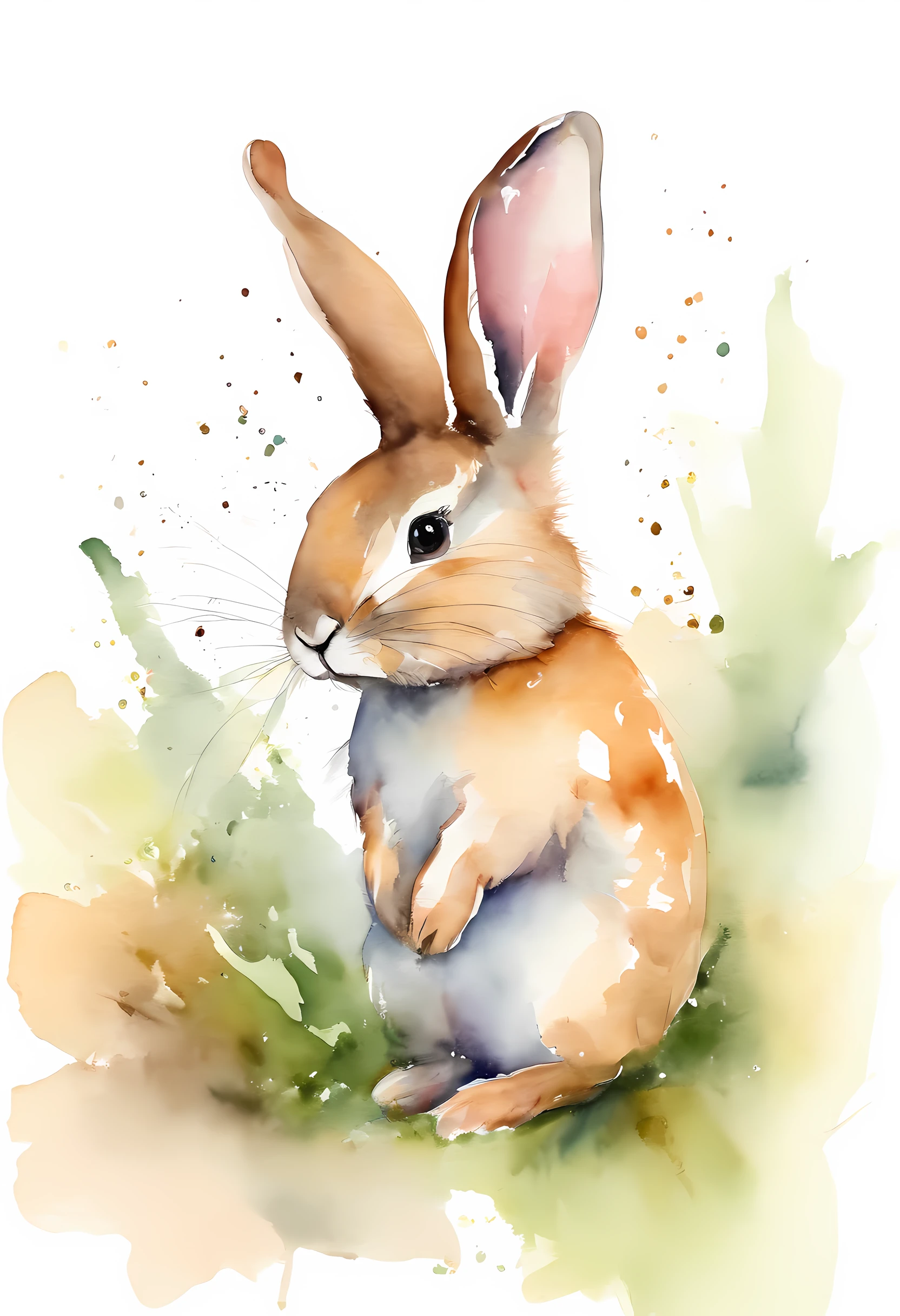 adolable,aquarelle, Minimalist watercolor Easter bunny, white background, calm colors background. Watercolor texture, creative, masterpiece