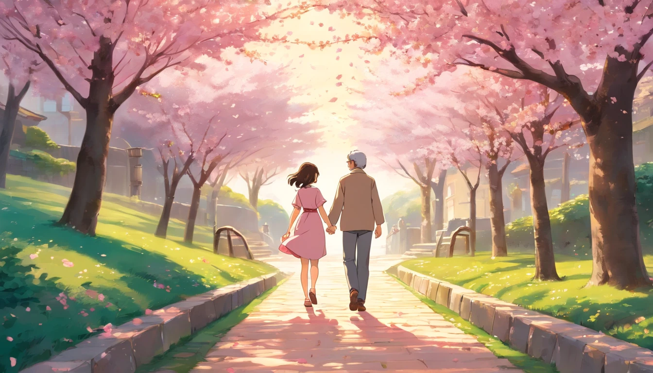 (best quality,realistic,photorealistic:1.37),a couple's feet walking on a path covered with fallen pink cherry blossoms,paved path,delicate pink petals,romantic atmosphere,symbolizing life's journey,path towards the future,springtime,beautiful blossoms,loving couple,harmony,gentle steps,pink cherry blossoms underfoot,enjoying each other's company,creating lasting memories,walking hand in hand,united in love,following their dreams together,shared goals and aspirations,warm sunlight filtering through the branches,soft petals brushing against their skin,tranquil and serene ambiance,fleeting beauty of cherry blossoms,vivid colors,subtle fragrance in the air,love in full bloom,nature's embrace,whispering breeze,scented petals,creating their own path,eternal love,union of souls,dreamlike aura,dancing petals,cosmic connection,cherishing every step,legacy of love,cherished memories,fleeting beauty,steps towards forever,harmonious journey.