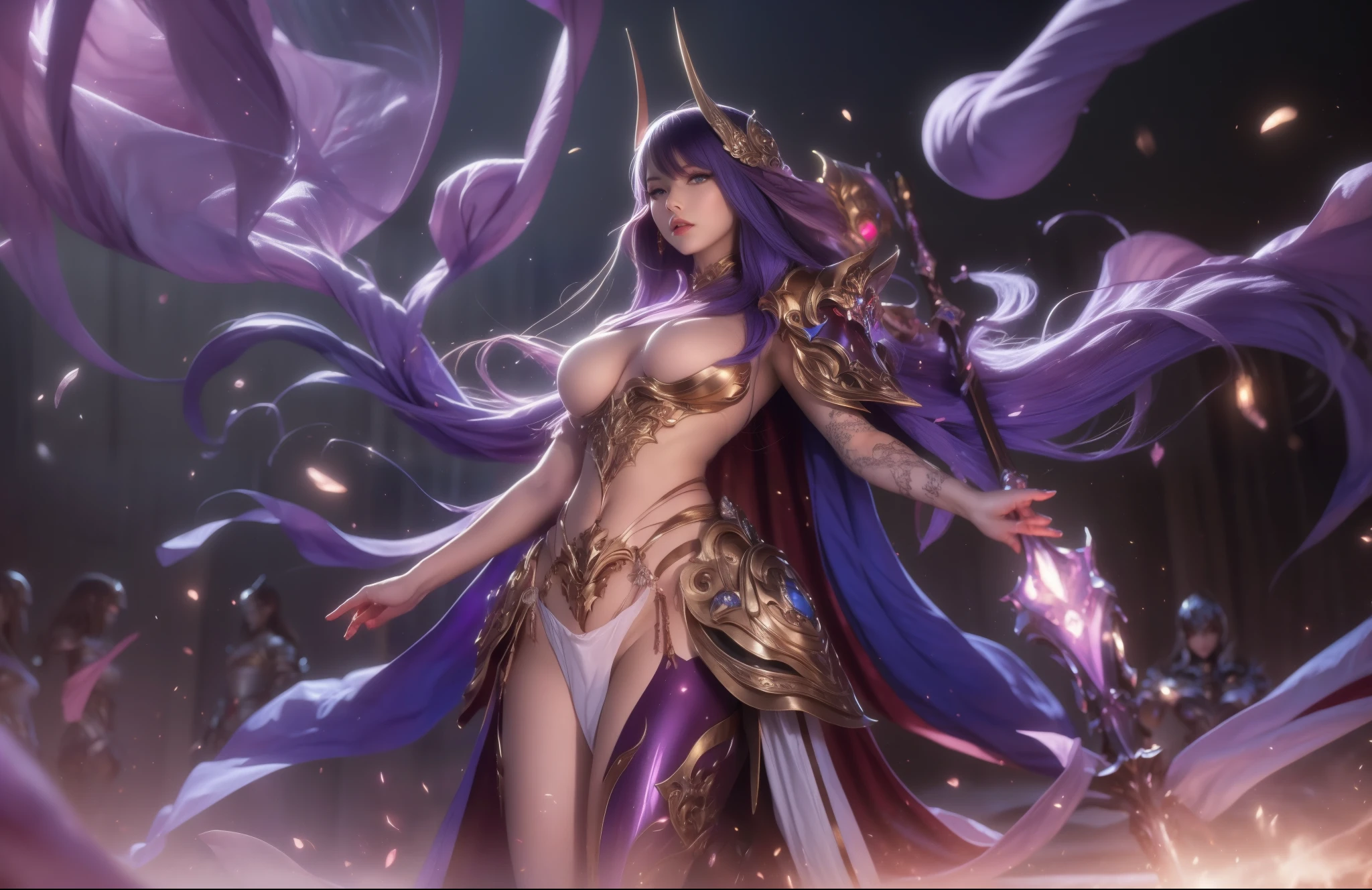 ((best quality, 8k, 32k, master piece, UHD: 1.2, professional photo, ultra realistic photo, masterpiece)), fantasy, Multi-angle, Close-up photo, ultra detailed photo, beauty warrior, sexy, erotic , pornography, (goddess of beauty), 1 girl, wide legs, wide open, crouched showing pussy, pubic hair sticking out of micro panties stuck in pussy, ((big breasts, gigantic display: 1.2, long and pointy breasts, Long natural breasts sticking out outside the cleavage, porn)), ((sexy body, curved body, naked body, fit body, six-pack abs, big perky ass)), Seraphina is a rider who likes to show off her sexy body, her pussy, her beautiful breasts and her secrets, her feminine private parts, her exposed breasts, exposed, her captivating beauty combines harmoniously with her exceptional sex skill. Her blue eyes shine with determination, (bright purple eyes) while her colorful hair falls in soft waves over her shoulders. Dressed in finely crafted, very detailed clothing, sexy armor with gold details and jewels, she exudes a subtle sensuality.
(Seraphina is a desired warrior, the most beautiful of all women, The armor embraces the curves of her female body with elegance, everything perfect, everything detailed, perfectionist), Highlighting the breasts with sensuality. Delicate lines and intricate details add a touch of seduction to her presence. A flowing cape dances in the wind as she moves, adding an element of mystery and charm. Her face is very beautiful and attractive, full lips, makeup on her face, big eyelashes, perfect woman.
armor and adjusted to highlight her femininity and muscular abdomen.
Seraphina is more than just a sexual figure; she is a formidable warrior with a magnetic aura that transcends the battlefield. Her charm lies in the unique combination of beauty, sensuality, pornography, everyone admires her for her erotic, naked appearance ((with transparent micro panties showing pussy)). environment: medieval, dark, thunder, lightning. (Nude, nú)