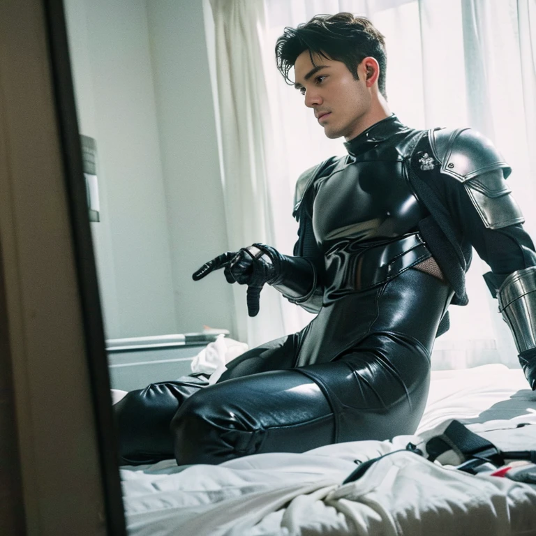 ((Best Quality, 8K, ultra-detailed, Masterpiece: 1.3)), 1boy, shiny skin, sharp, Perfect Body Beauty, realistic shaded perfect body, (cute baby face:1.1),("bodysuit, techwear,big bulge ":1.2),("leggins , armor":1.1),("glove, armor":1.1 ),(techwear)(dynamic pose:1.1), thigh , battle field , (ass focus:1.1) ，  Watching Viewers True 4K light and shadow , (unreal engine) ,(octane render , ultra-realistic , best quality , highly detail painting , super detail , dynamic angle , super-resolution , maxiumum clarity and sharpness , hdr) , (detail face) , (((photorealistic))) , (real man) , ((realistic photo)) ,(realistic style) , (real photo) , focus , detail , best quality, high-resolution , nsfw , erotic , (bubble butt) , ((full body)) , (nasty slutty whore) , perfect model face , handsome , huge booty , ((handsome man)) , perfect model face ， nsfw , erotic , slutty whore , nasty bitch， handsome sexy man , detail face, extremely detailed CG unity 8k wallpaperull Body))), ((Correct body structure)), (((Correct dissection))),perfect model face , ((sexy))