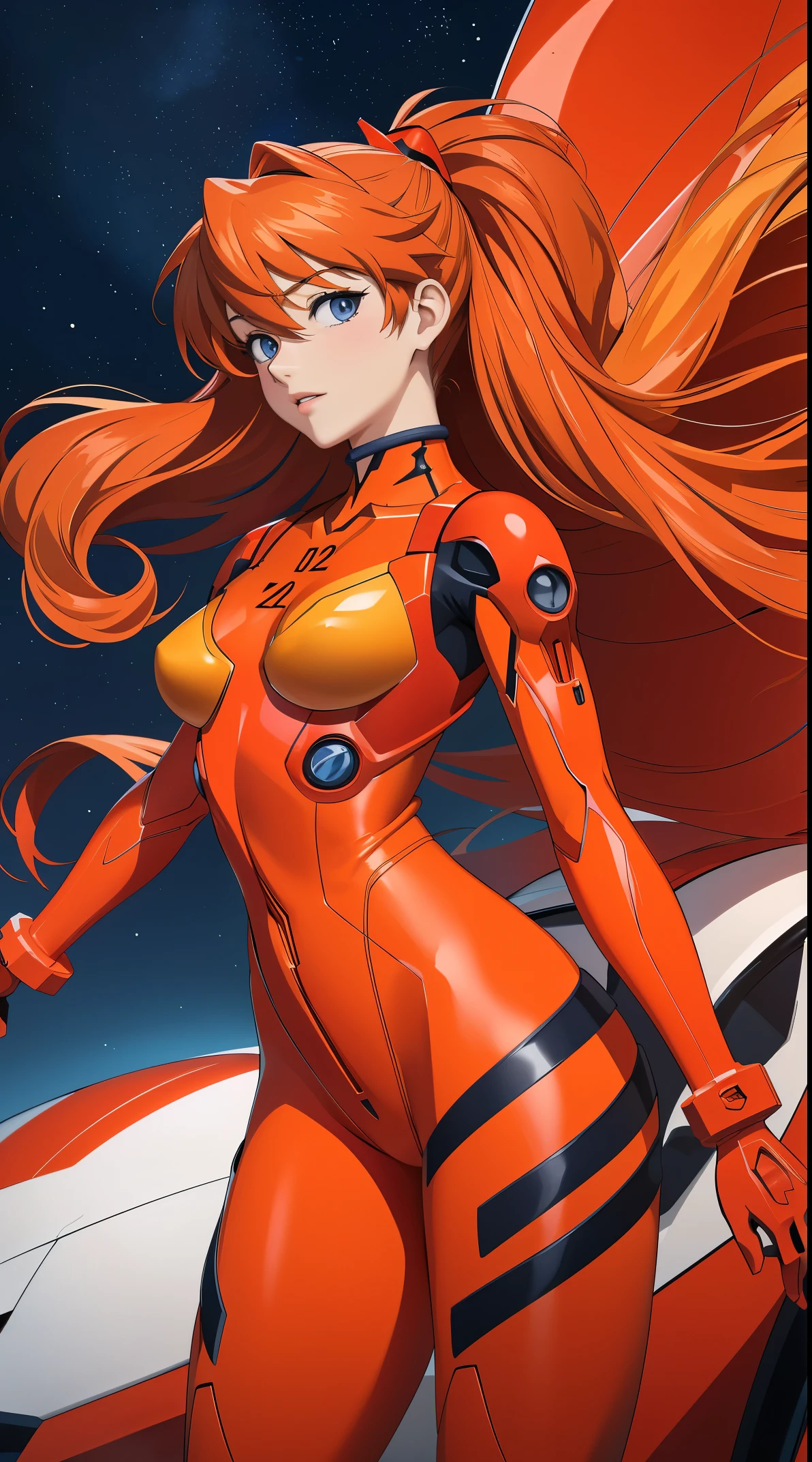 (tmasterpiece, quality, Best quality at best, offcial art, Beautiful and beautiful:1.2)Soryu Asuka Langley, Long orange hair,Shin Evangelion,tightsuit