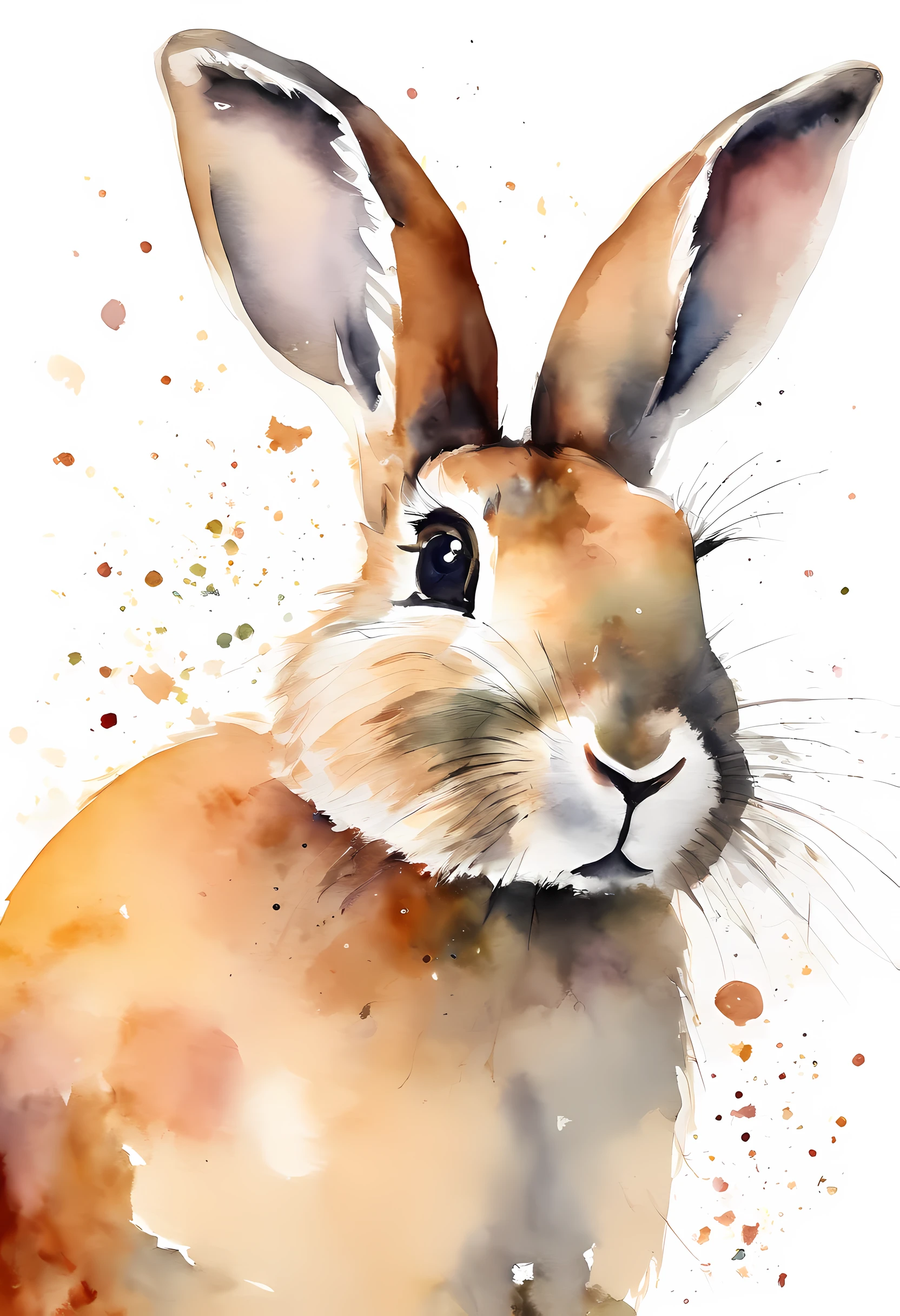 adolable,aquarelle, Minimalist watercolor Easter bunny, white background, calm colors background. Watercolor texture, creative, masterpiece