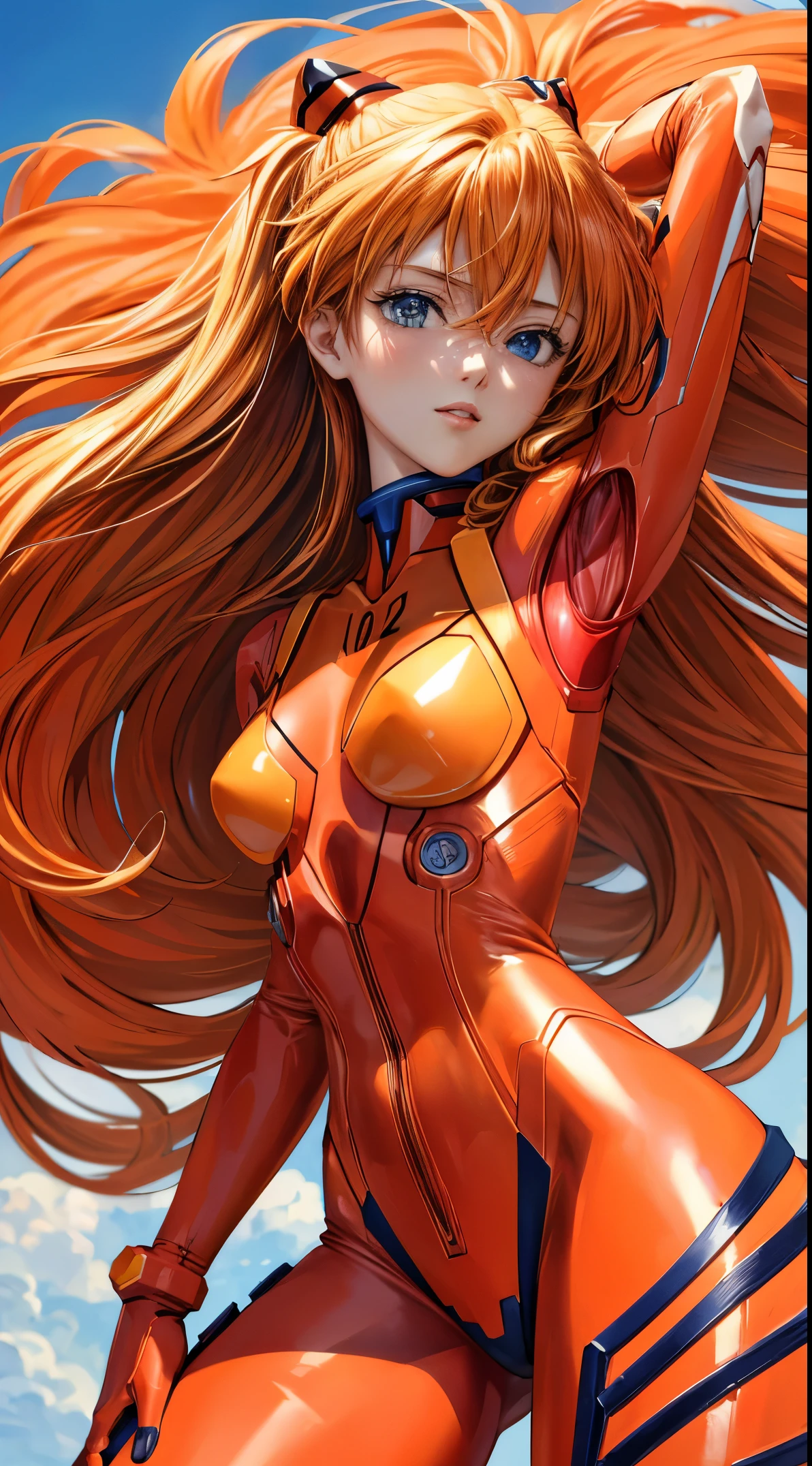(masterpiece, quality, Best quality at best, Official Art, Beautiful and beautiful:1.2)Soryu Asuka Langley, Long Orange Hair,Shin Evangelion,Tight Suit