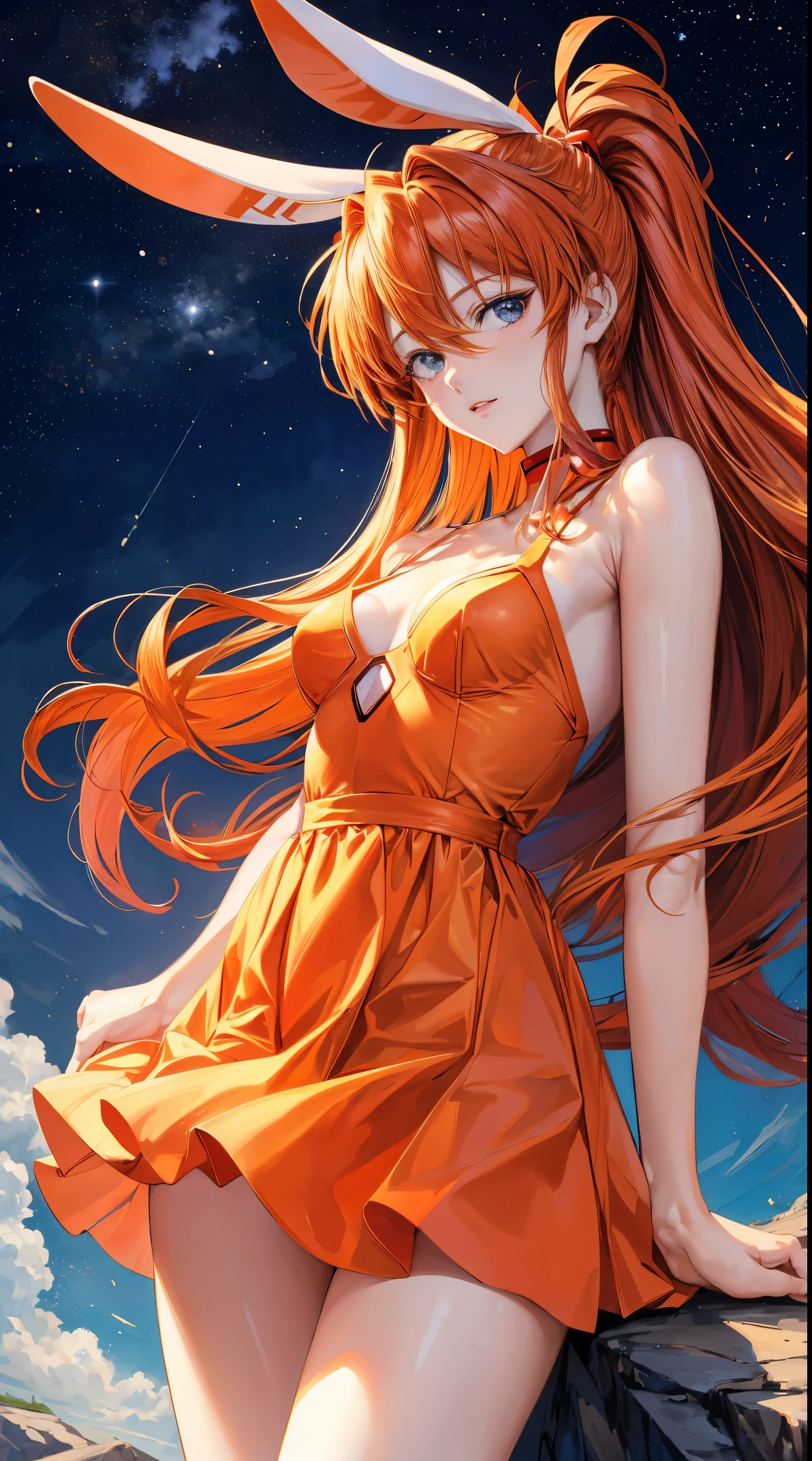 (tmasterpiece, quality, Best quality at best, offcial art, Beautiful and beautiful:1.2)Soryu Asuka Langley, Long orange hair,Shin Evangelion,Rabbit ears