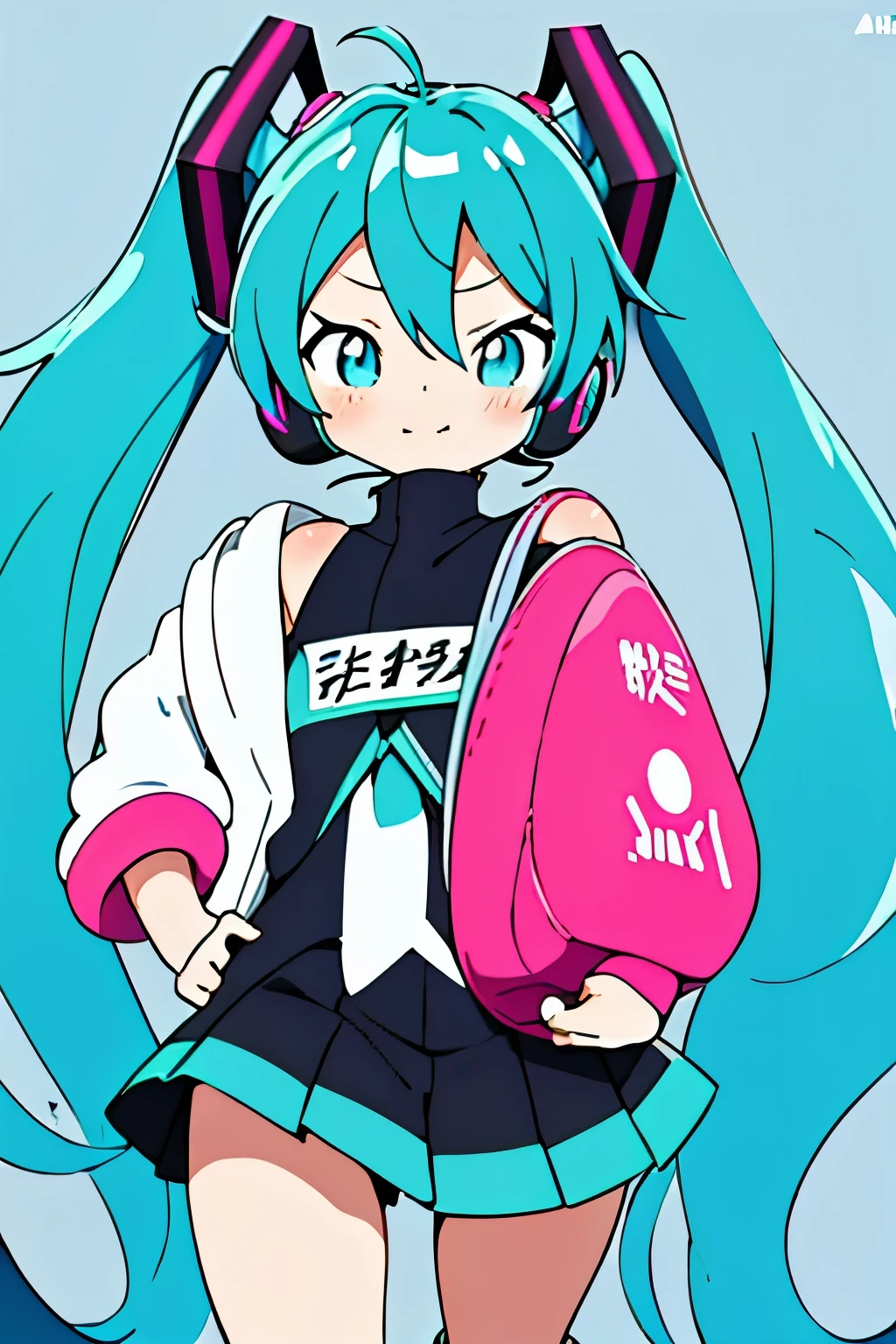 miku hatsune、(masutepiece, Best Quality, hight resolution:1.4), Wallpaper, Full body, 1girl in, Long hair, (Blue hair:1.0), (Black hair:1.0), multicolored hair, Gradient Hair, tiny chest, anime girl with blue hair and a backpack running, hatsune miku, miku, vocaloid, twintails, official artwork, colorful! character design, hatsune miku portrait, small curvy ****, portrait of hatsune miku, vivid color.digital 2d, anime moe artstyle, ****, colorful!!, fuschia and vermillion and cyan