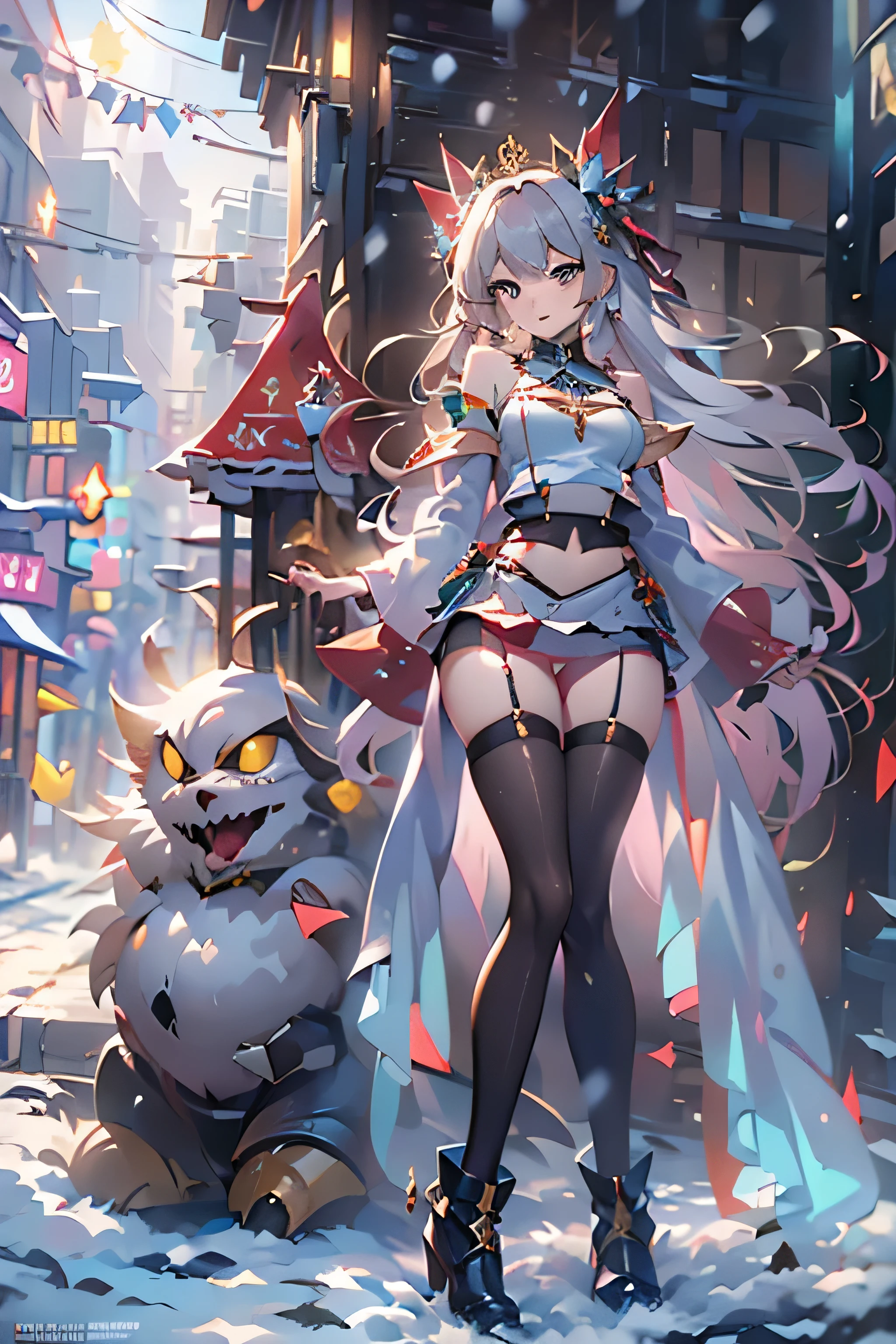 (top-quality,8K picture quality,​masterpiece:1.3,hight resolution,masutepiece:1.2), (Back alley),snowscape,Snow mage wearing white Santa suit,Niō Standing,Looking at the camera,(ssmile:1.2), ((crazy magic)), (Very beautiful fantasy background),(Red Santa Hats,Ultra mini skirt,Stockings,a choker,long boots:1.2), Bondage Fashion,sexy panty,I can see my panties,(shoulder-length hair),portraitures, Vivid colors, Intense lighting, brushstrokes, Ethereal Atmosphere, charmed, charmedされる景色, fascinated expression, Mystical, Intricate details, (Bold pose with open legs,dynamicposes:1.4),captivating moment, Flickering snow, crystalline ,Icicles,magic elements, ethereal glow, Transcendent, Harmonic color palette,Erotic art. Art Book. Art Book. Fantasy Art, (Young gravure idols, Young skinny gravure idol, sophisticated gravure idol),(detailed flawless face),normal hands,Normal finger,Normal legs