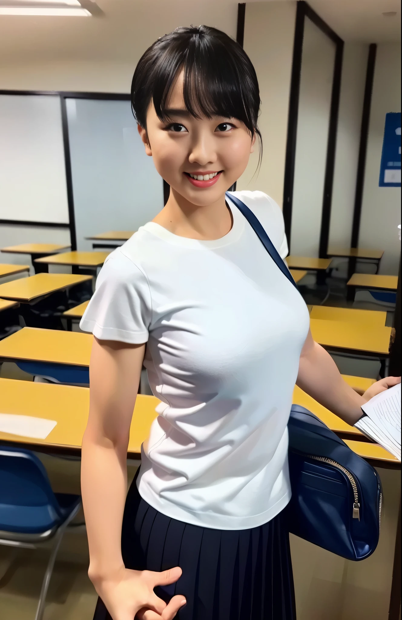 at noon, In the classroom, Two female proctors came into the classroom, Hold a top-secret file bag, Two female directors in white t-shirts and short black hair, This female supervisor looked at the camera, The lens mainly featured the upper body, In the Loff art style ((Xinhai City), popular in CGSTATION, Hsin-hai-chen-hsien H 2160, inspired by Bian Shoumin, Hsin-hai-chen-hsien, Kabashi, Gwitz style, high quality photograph, 4K, 8K, resolution,