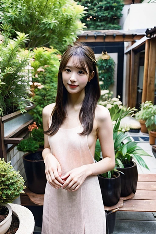 Thin woman naked posing next to a potted plant, 奈良美智, deayami kojima, ayami kojima amano, sophisticated gravure idol, young skinny gravure idol, young gravure idol, yasumoto oka, japanese model, young pretty gravure idol, ai yazawa