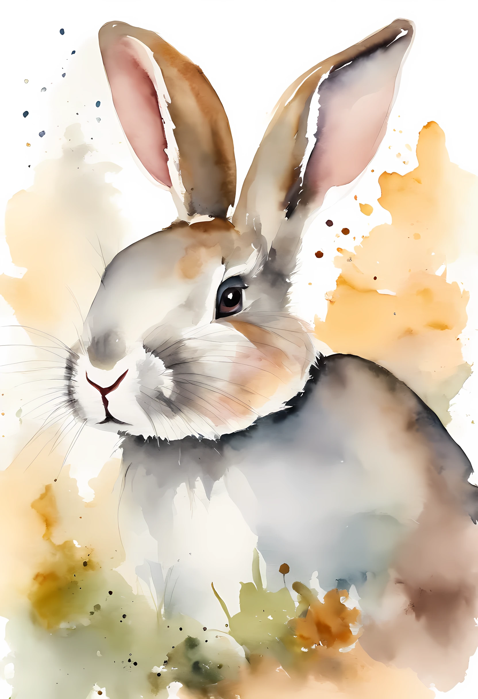 adolable，aquarelle, Minimalist watercolor Easter bunny, white background, calm colors background. Watercolor texture, creative, masterpiece