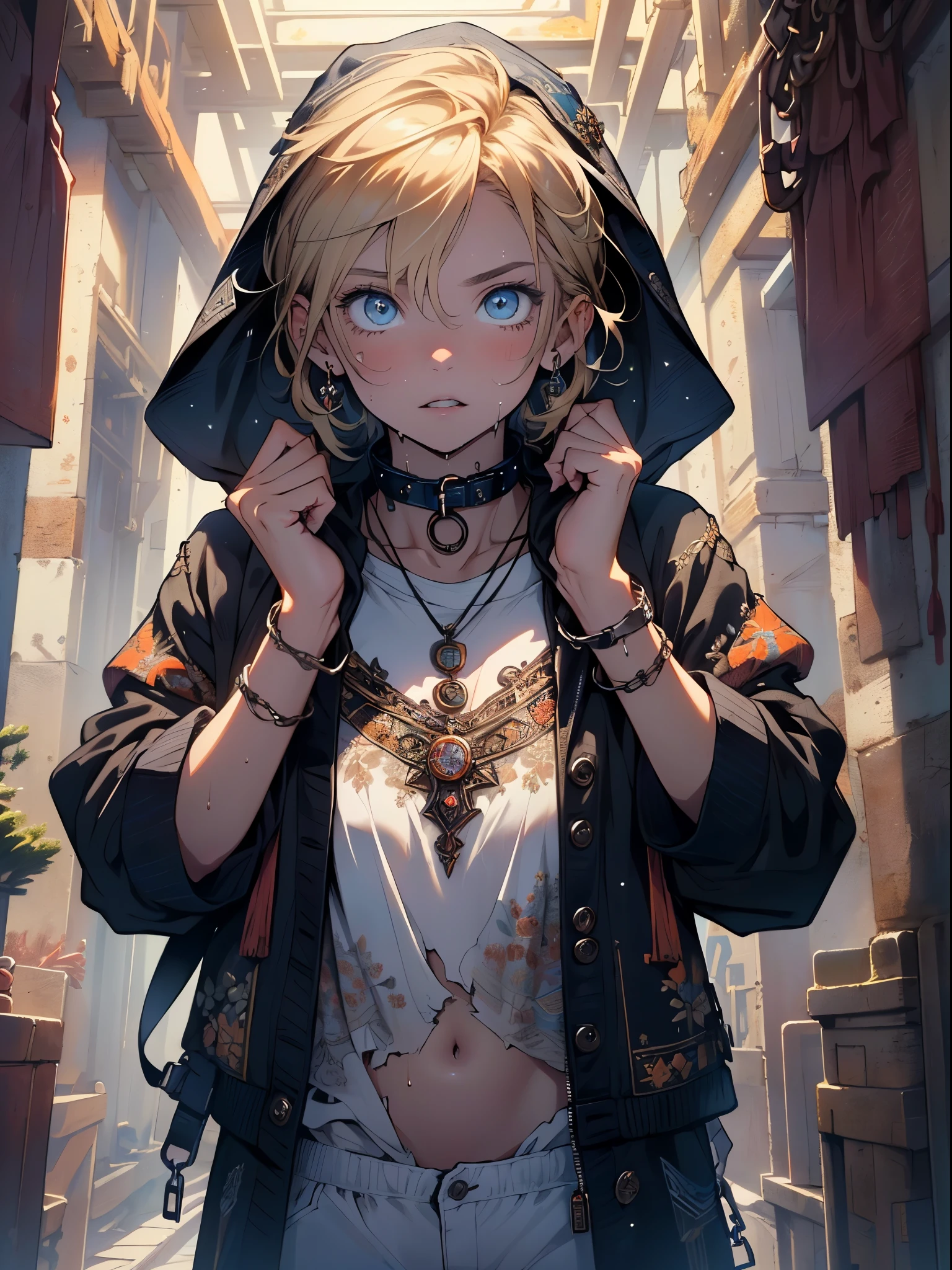 (1child:1.3,1boy:1.5),8-year-old,teenager,femboy,Libido boy,Female physiognomy,little boy,(((little boy,boy,???,??? only,child,1boy,(male gender:1)))),(blonde hair:1.2),short detailed hair,(((blue_eyes:1.3))),intricate eyes,beautiful detailed eyes,symmetrical eyes,big eyes:1.5,child's chest,((??? body,a little chubby,good anatomy,accurate body proportions,detailed shota body for young boy,perfect anatomy)),flat chest,((fat)),(((lustrous skin:1.5,bright skin: 1.5,skin tanned,shiny skin,very shiny skin,shiny body,plastic glitter skin,exaggerated shiny skin,illuminated skin,wet legs))),(detailed body),

(nsfw),

(tiny bulge on pants),Sweatshirt,sweater,(navel),(snowflake necklace), winter clothes,(((slave collar,Long chain leash connected to her collar,shackles))),(((torn clothes:1.1,orange theme clothes:1.2,intricate outfit,intricate clothes,embroidered outfit,ornate outfit,embroidered clothes,ornate clothes))),

(dynamic pose:1.0),serious and thoughtful,man embarrassed,(centered,scale to fit dimensions,Rule of thirds),

inside,indoor,((dark room of a gothic dungeon with shackles and chains.)),scenery:1.25,((intricate scenery)),((winter decorations)),Christmas tree,

(Glossy winter ornaments),highres,sharp focus,(ultra detailed,extremely detailed),(photorealistic artwork:1.37),(extremely detailed CG unity 8k wallpaper),(((vibrant colors,vibrant theme))),(intricate),(masterpiece),(best quality),