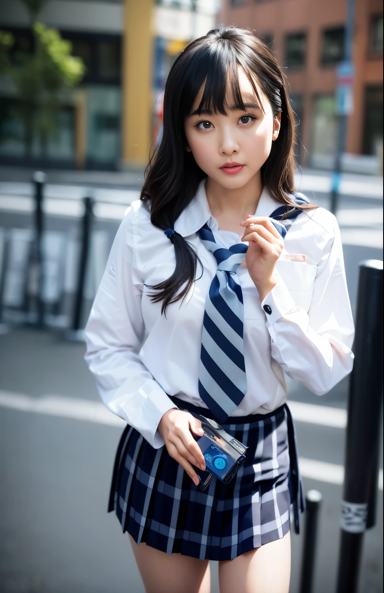 (((Realistic Photography))),, Portrait, (Face of fear:1.3),, Beautiful Girl, Looking at Viewer, , (School uniform:1.2), Shirt buttons and trousers, , (Big cleavage:1),, On Japan Street, (details in environment:1.3),, (Raw photo, cg unity, Photography, ultra Realistic details, Sharp Focus, Detailed skin,4K, hight resolution, masutepiece, Best Quality, Realistic, Vibrant:1.2),, (8K,4K, nffsw, hight resolutionであり, Professional, movie的な, movie, Dramatic),, (anamorphic depth of field blur background), Detailed background,