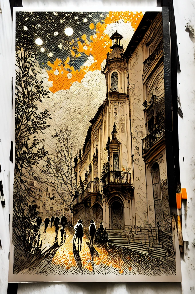 Affiche vectorielle style Van Gogh (Amoreiras de la ville de Lisbonne vue du Belvédère) en terrasse du café le soir sur la place de la ville à Lisbonne le soir de Noël avec les décorations de Noël ; peinture naturalisme impressionniste pointillisme couleurs vives avec du contraste, Proche de la perfection, dynamique, Clair de lune, Très détaillé, Peinture à l’aquarelle Vincent Van Gogh, illustration, illustrations de Van Gogh, Lisbonne, Amoreiras de la ville de Lisbonne, selfie impressionniste pointillisme vue avec décorations lumineuses de Noël avec le style impressionniste naturalisme pointillisme Lisbonne