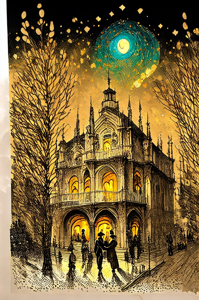Affiche vectorielle style Van Gogh (Amoreiras de la ville de Lisbonne vue du Belvédère) en terrasse du café le soir sur la place de la ville à Lisbonne le soir de Noël avec les décorations de Noël ; peinture naturalisme impressionniste pointillisme couleurs vives avec du contraste, Proche de la perfection, dynamique, Clair de lune, Très détaillé, Peinture à l’aquarelle Vincent Van Gogh, illustration, illustrations de Van Gogh, Lisbonne, Amoreiras de la ville de Lisbonne, selfie impressionniste pointillisme vue avec décorations lumineuses de Noël avec le style impressionniste naturalisme pointillisme Lisbonne