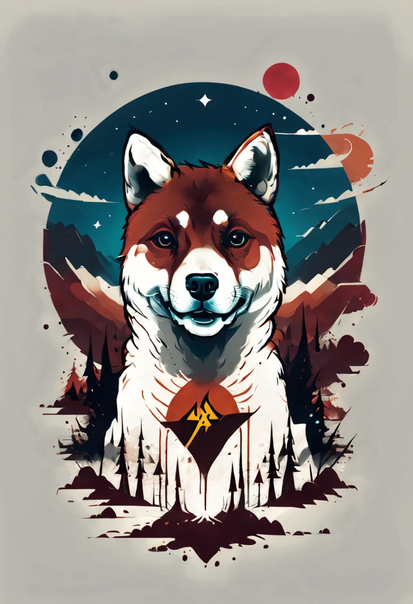 Lovecraftian brown American akita dog logo design,t shirt design,beefy style,design only,white background,no model,professional,high contrast,high-res,ultra-detailed,vivid colors,metallic accents,sharp focus,edgy,dynamic composition,gritty texture,rough brush strokes,mechanical elements,chrome effect,classic typography,retro style,distressed look,aggressive lines and curves,3D rendering,striking visual impact,dark shadows,strong branding presence,monochromatic palette,industrial aesthetic