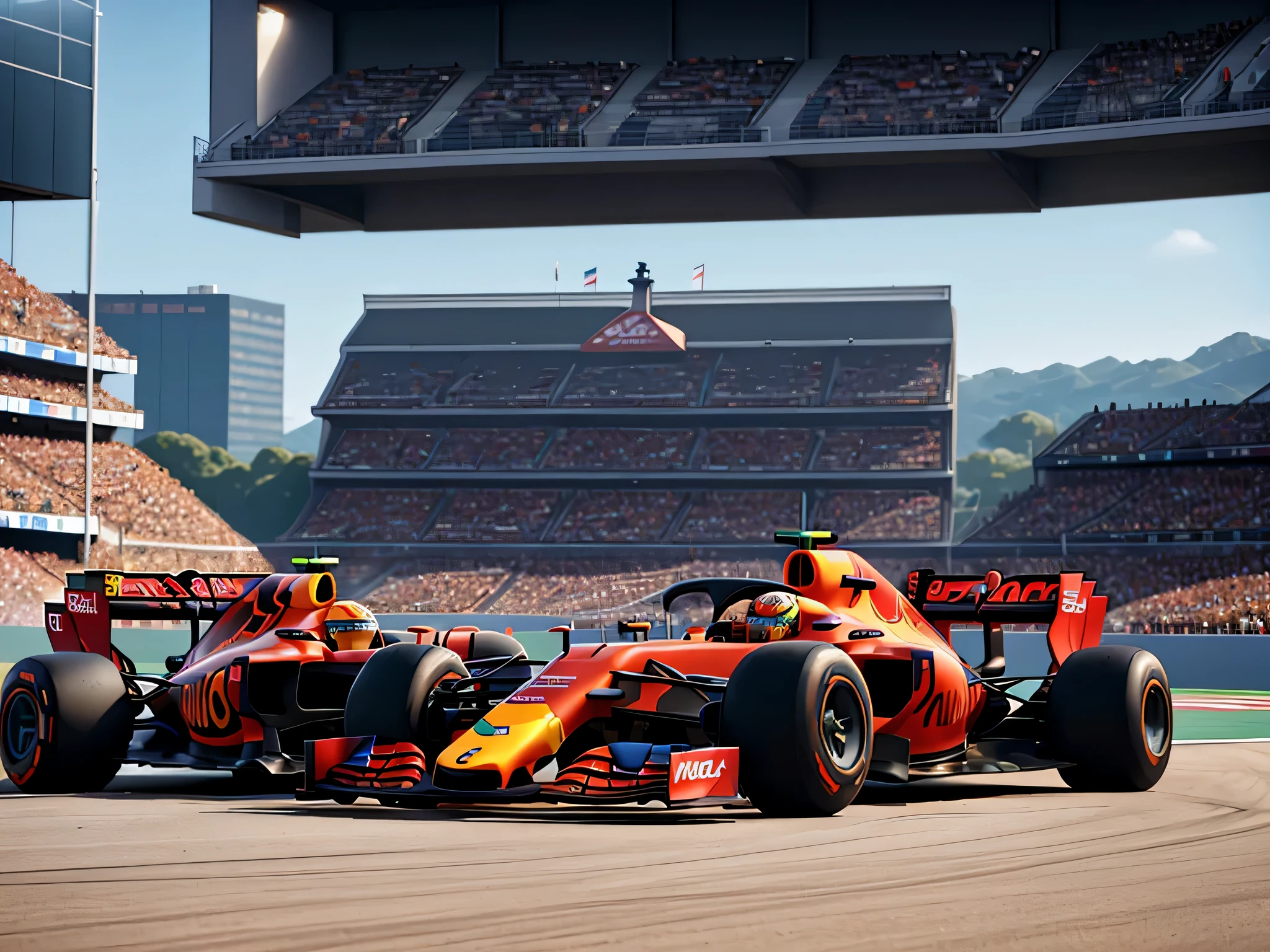 spiked racing cars racing on a track with a crowd watching, visto do arco, Carros de F1 desfocados no fundo, f 1, formula 1, Max Verstappen, f 1/4, f 1/hoto de um espectador, Red Bull, Nova corrida de IA, 2 0 2 1 formula 1 audi car, F / 1, # de 9 5 f 0, Foto de capa