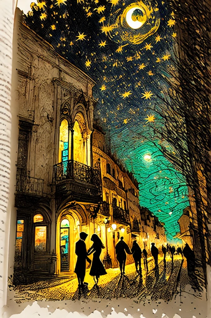 Affiche vectorielle style Van Gogh (quartier Príncipe Real dans la ville de Lisbonne) en terrasse le soir sur la place de la ville à Lisbonne le soir de Noël avec les décorations de Noël ; peinture naturalisme impressionniste pointillisme couleurs vives avec du contraste, Proche de la perfection, dynamique, Clair de lune, Très détaillé, Peinture à l’aquarelle Vincent Van Gogh, illustration, illustrations de Van Gogh, Lisbonne, quartier Príncipe Real dans la ville de Lisbonne, selfie impressionniste pointillisme vue avec décorations lumineuses de Noël avec le style impressionniste naturalisme pointillisme Lisbonne
