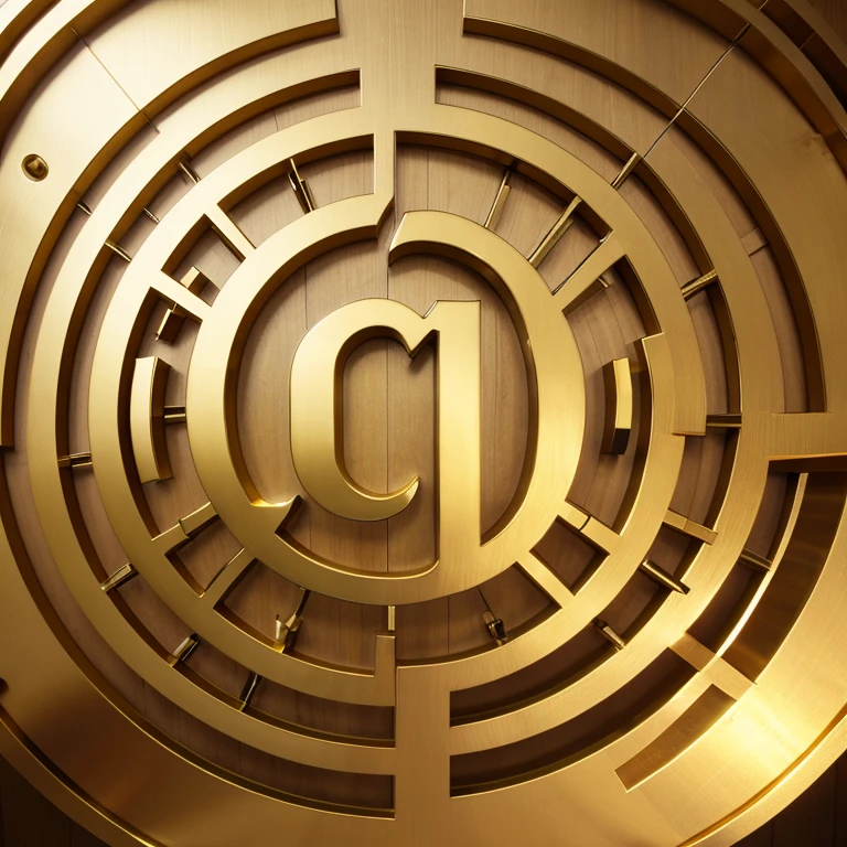 A logo with gold structure and Capital letter M inside of it