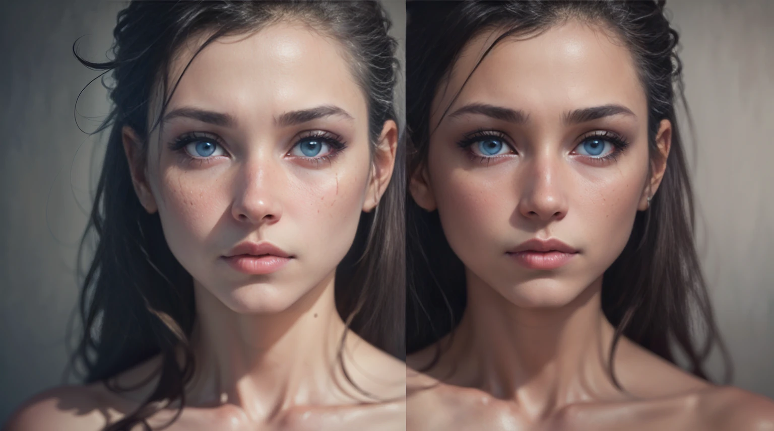 analog style, model photography style, Naked, fi'ull bidy shot, RAW close portrait of a black woman 1, ((beautiful face: 1.7, perfect face: 1.3)), (top: 1.2), best quality, epic (by photo by Lee Jeffries, sony a7, 50 mm , pores: 1.5, colors, hyperdetailed: 1.5, film grain: 1.4, hyperrealistic: 1.5), hyperrealistic texture, masterpiece, unreal engine 5, extremely detailed CG unit 4k wallpaper, realistic eyes, insanely detailed photo, (Winner of Pulitzer Prize for Photography and Taylor Wessing Photographic Prize),Juju, Blue eyes, full body, Naked, no clothes, hairy pussy