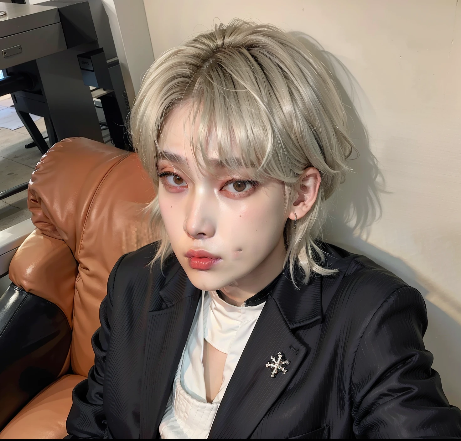 homem loiro com um colar e um colar com uma cruz, XQC, Sunoo cabelo branco, ENHYPEN, Kim Seon Woo, Kim sunoo, cabelo perolado branco, Kim suno Canela, Sunoo, Sunoo do grupo enhypen, suwon, taken in the early 2020s, homem com cabelo platinado branco, inspirado em sunoo, com cabelos curtos, com cabelos longos brancos