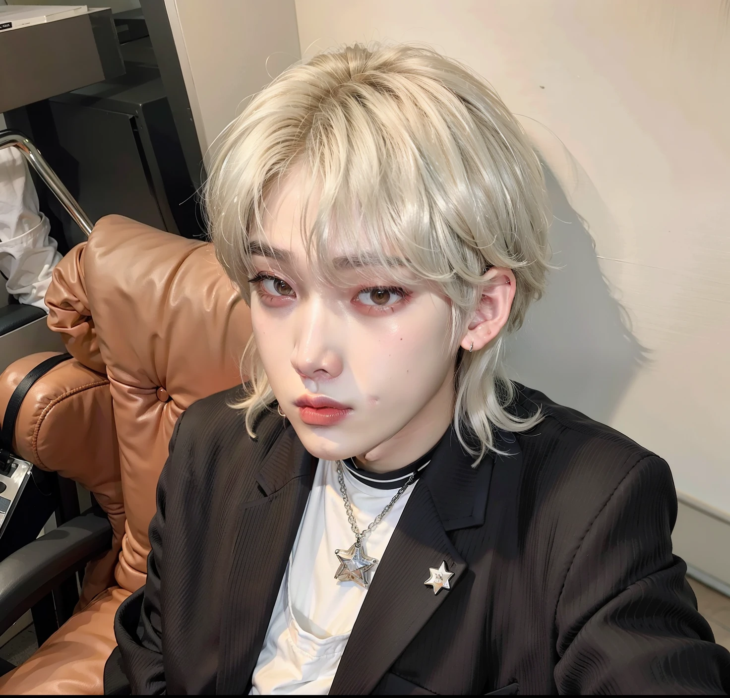 homem loiro com um colar e um colar com uma cruz, XQC, Sunoo cabelo branco, ENHYPEN, Kim Seon Woo, Kim sunoo, cabelo perolado branco, Kim suno Canela, Sunoo, Sunoo do grupo enhypen, suwon, taken in the early 2020s, homem com cabelo platinado branco, inspirado em sunoo, com cabelos curtos, com cabelos longos brancos