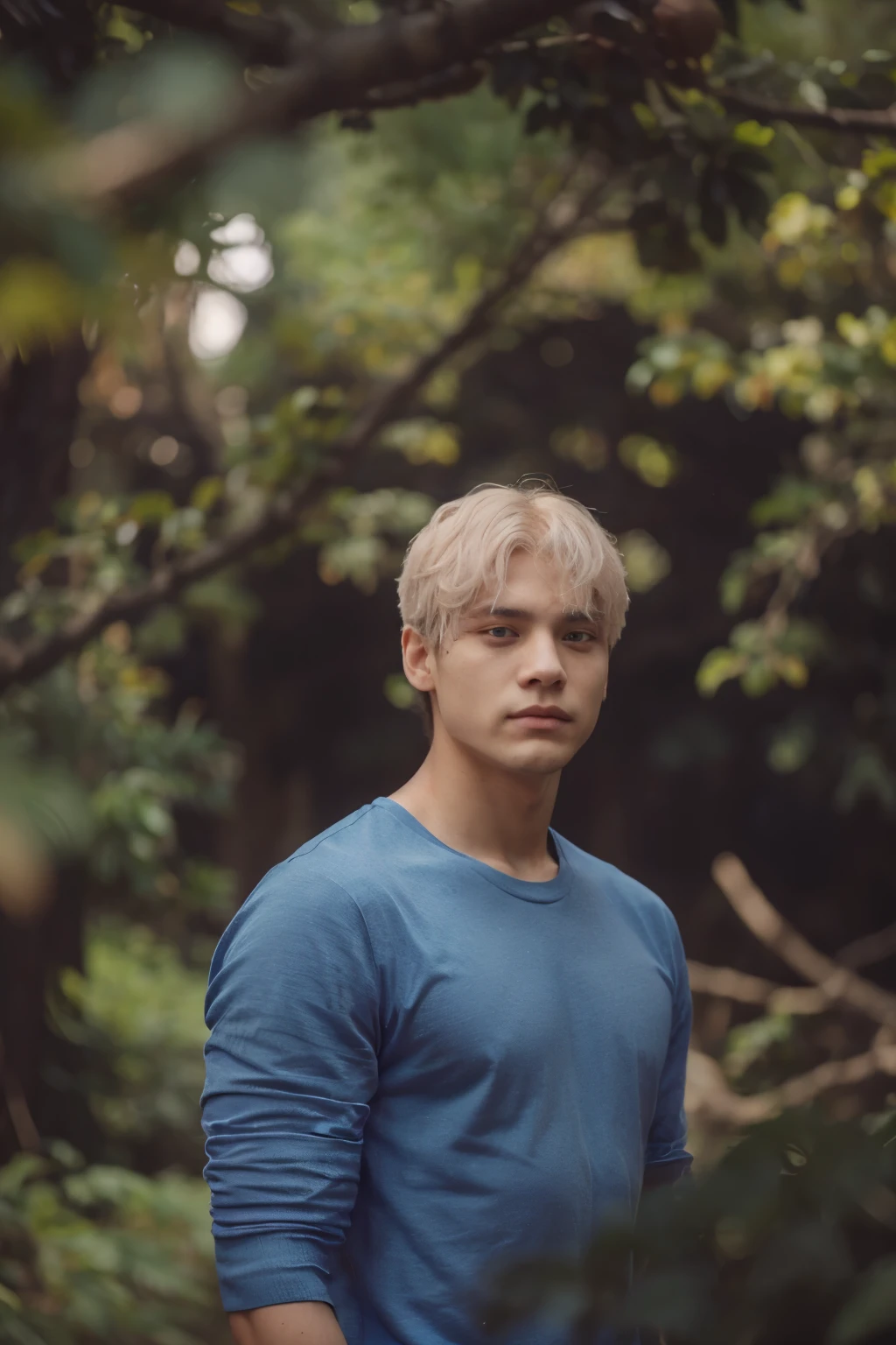 Taehyung de bts con camiseta negra y pelo albino, ojos azules