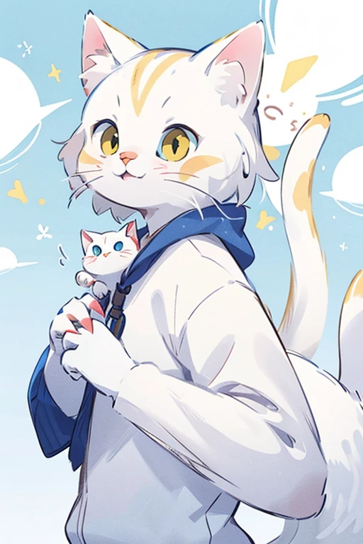 The white cat animal design should show the upper body, lower body, claws, etc.