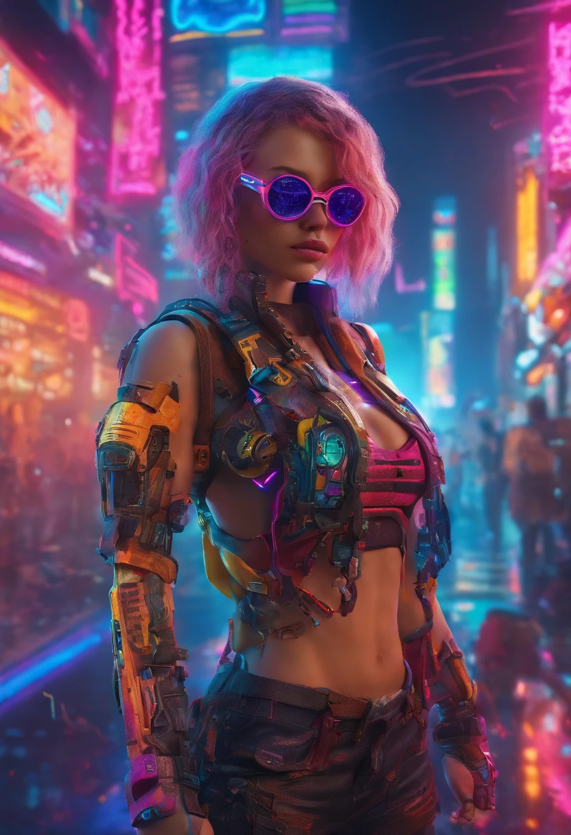 (highly detailed: 1.2), (canon EOS R6 best quality: 1.2), (8k: 1.0), (emb-rrf-low: 1.0), (lots of large black tattoos on cybernetic head open in the middle showing the inside, detailed face, hyper detailed eyes and wearing hi-tech sunglasses with holographic display 1.2), sharp focus (awarded photo: 1.2), (subsurface scatter: 1.2), (subsurface scatter: 1.2). 1.1) (a beautiful ultra-detailed cyborg: 1.2), ( hyper-detailed hair: 1.2), (wonderful body: 1.2), (full body: 1.2), (dynamic stance :1.2), neon glow, (detailed cybernetic eyes:1.1), close-up (hyperrealistic:1.2), rpg, CyberPunk 2077 style, dramatic lighting, (highly detailed futuristic cityscape:1.2), (sci-fi: 1.2). 1.2), professional portrait photography, by wlop greg rutkowski jeffrey simpson alphonse mucha, sexi bikiny girl