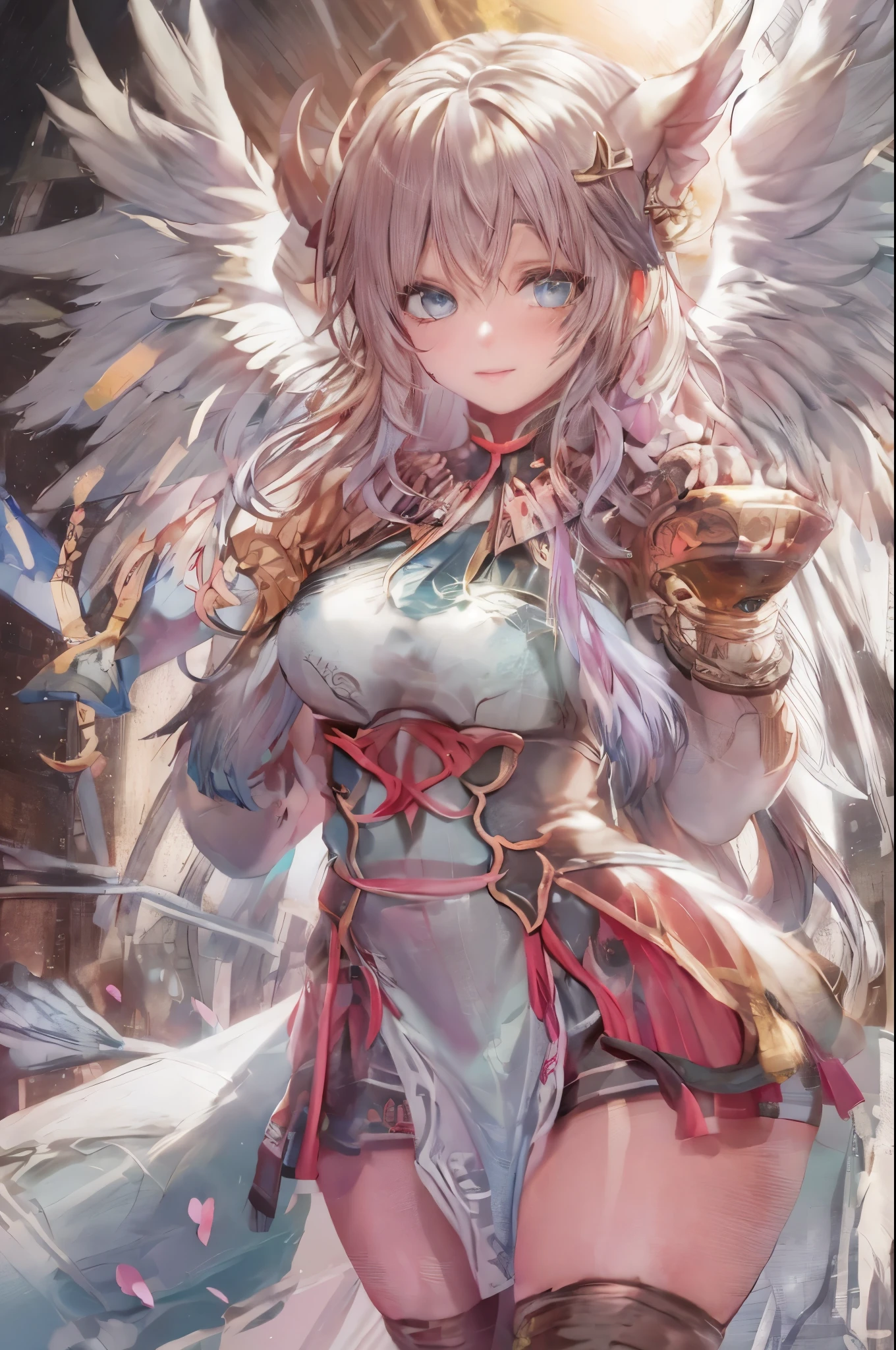 「Huge brightly colored wings」Quality over 8K, a female angel,Sexy,Long Blonde Hair,Anime,Goddess,Symmetrical blue eyes,Ultra detailed eyes,Transparent lingerie,forest,Sword,golden wings,Full body,hyperdetailed lips, hyperdetailed face, Double eyelids, Ultra Detailed feet,で,Beautiful legs,Tight boots,Full Leg Priestess、valkyrie、Angel wings、a navel、sideboob barbosa、with an intricate、Particles of light、thighs thighs thighs thighs、shinny skin、Perfect litthing、1girl in、looking at the viewers、Winged headgear、pelvis curtain、A smile、(​masterpiece)、(top-quality)、非常にhuge-breasted、maternal、Porcelain Skin、honey blonde hair、非常にlength hair、hair wavy(valkyrie,Paladin:0.6),Angel wings,with an intricate, Perfect Lighting,  Looking at Viewer,(masutepiece), (Best Quality)(valkyrie,Paladin:0.6),Angel wings,with an intricate, Perfect Lighting,  Looking at Viewer,(masutepiece), (Best Quality)(valkyrieアーマー:0.5),(Winged headgear:1.1),School Girl,,with an intricate, Perfect Lighting, 1girl in, Ponytail, Looking at Viewer, Smile, snulight,creek,brazina steppiece), (Best Quality),thighs thighs thighs thighs 、a beauty girl，red color mecha，As graceful as a swan，Enchanting，Long grey hair，Red body，Fluorescence line，White hands，lab room，FutureTech，Red indicator light on the body，Full body photo，standing on your feet，dreamy scene，，dyna，super detailing，Cell shade，8K detail post-processinagnifica，hyperphotorealism，8K，epic composition，with an intricate詳細，unrealengine，Flying，Laser Cannon，Holy Angel Mecha，Mechanical exoskeleton，whaite hair，The sea beneath the golden eyes，Eventide，Angel Maiden，Angel wings，White long skirt，war，top-qualityの戦闘姿勢, 4K, masutepiece :1.3), short petite pretty woman, Blue-haired、Curly hair、length hair、Colossal tits、 Ultra-detailed face、maid clothes、Detailed eyes, sluttish, Pose Seductive,  , (huge-breasted), Round breasts、red blush。kawaii、Shy、1 Crying face、nightcity、Sateen、Kimono without sleeves、A dark-haired、Holding a weapon with blood on it、Looking at the camera、Cherry blossoms are dancing，Unusually resistant