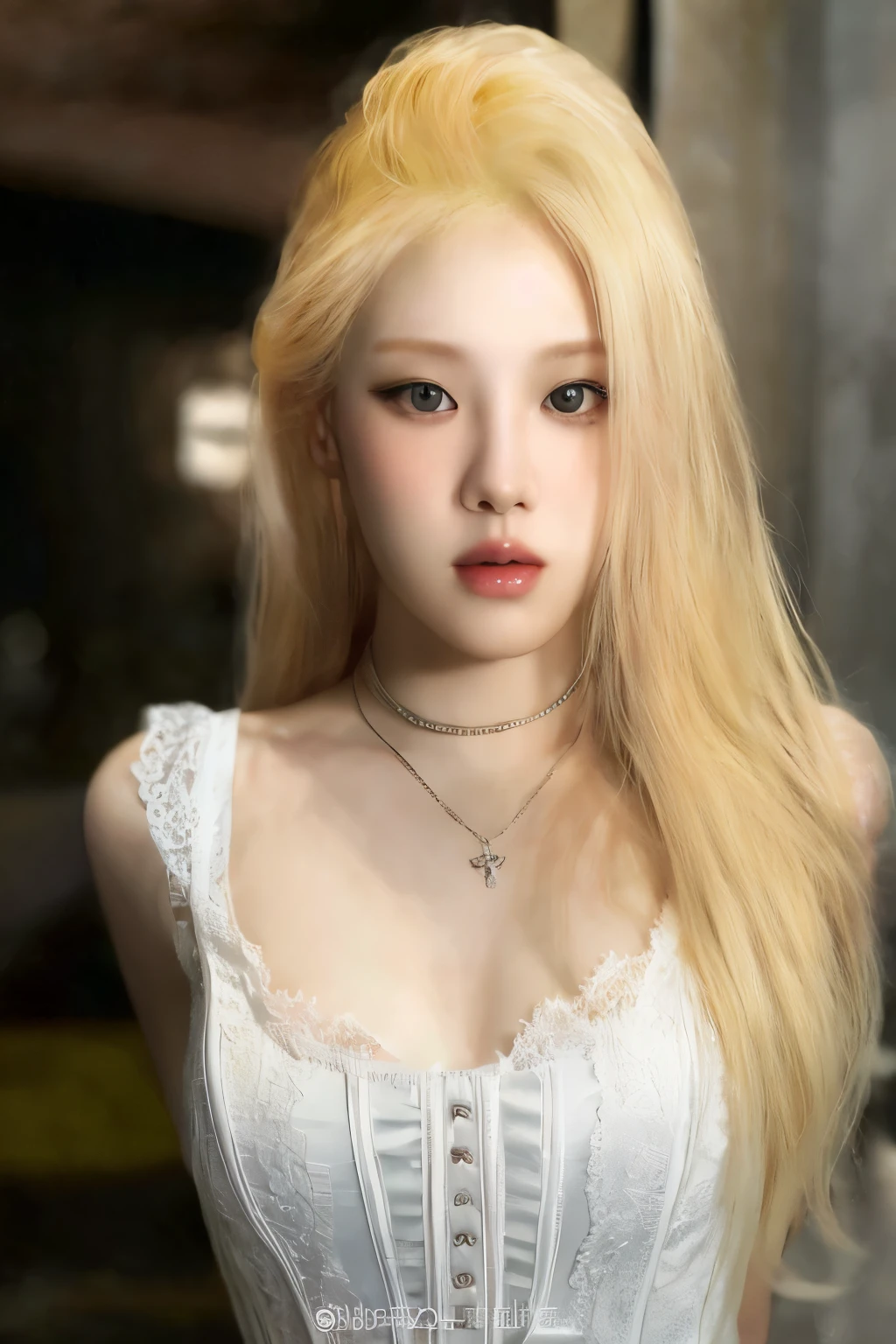 a close up of rosé with blonde hair wearing a white dress, pale porcelain white skin, albino white pale skin, pale fair skin!!, very very pale blond hair, extremely pale blond hair, ivory pale skin, very very pale white skin, porcelain pale skin, very very very pale white skin, very pale white skin, pale white skin, pale skin curly blond hair, rose of blackpink, park chaeyoung face