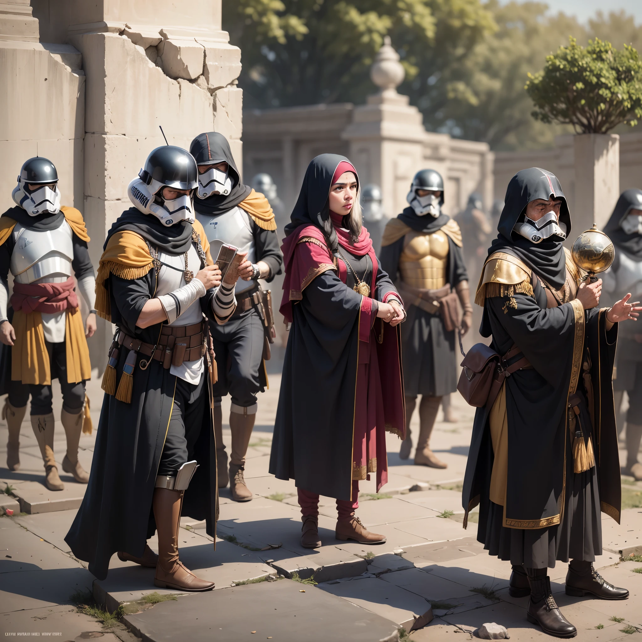 high-detailed star wars israelite style, 8K,  black Men in black war attire in temple repairing damages to the holy temple done by war --auto --s2