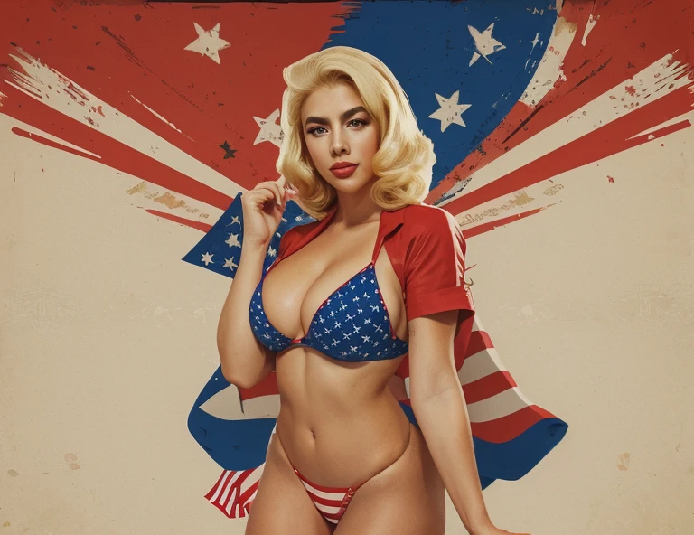 Pinup blonde bombshell seductive voluptuous patriotic sexy lustrous 