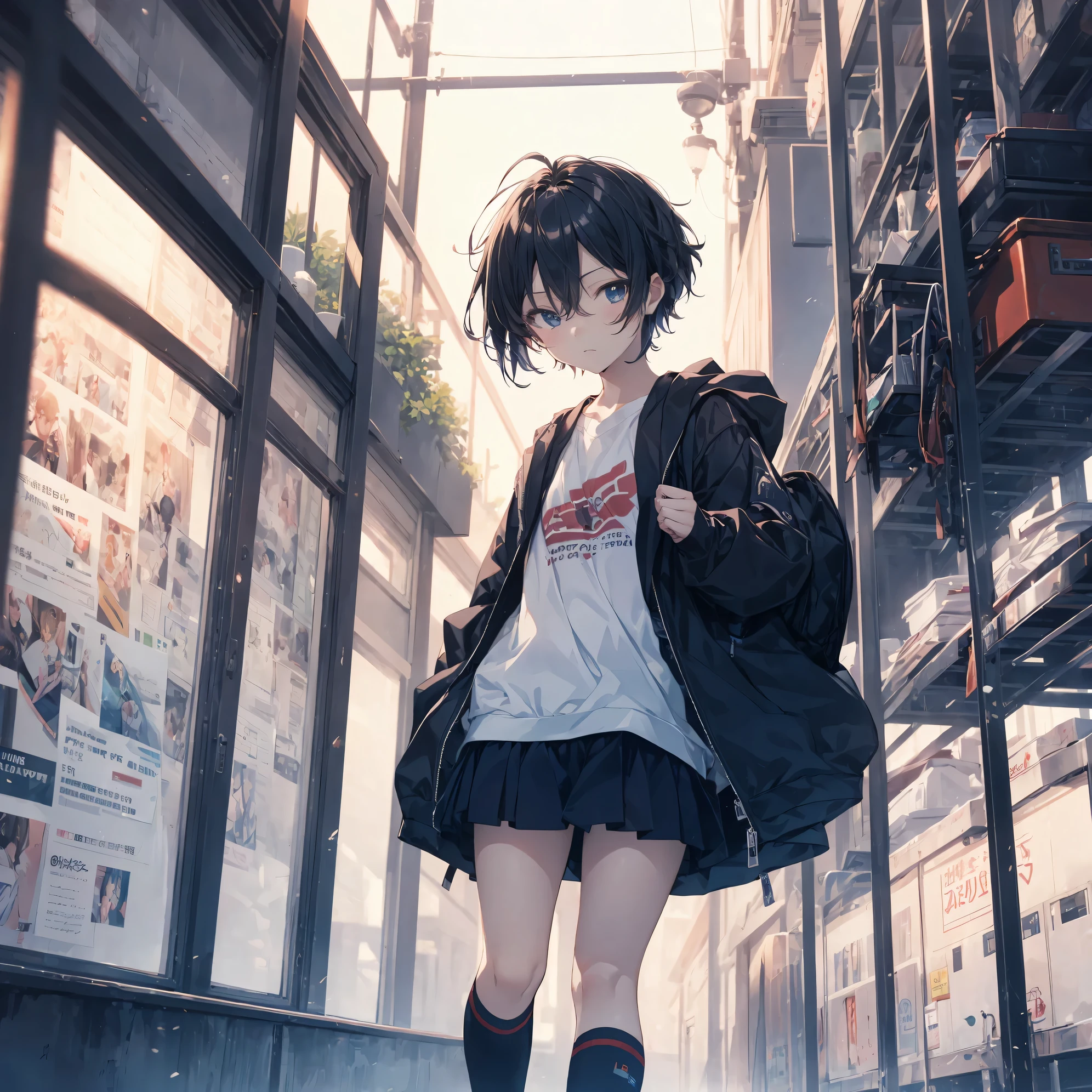 Super high quality by the art god, Ultra-detailed, High resolution, anime moe art style, best anime 8K konachan wallpaper, Pixiv Contest Winner, Perfect Anatomy, BREAK,(Draw a girl sleepily walking to school. ),BREAK, 1girl in, (Solo,Lori,,13yea:1.3),Full limbs, complete fingers,a junior gynous attraction, (Very short hair), Sleeping hair, hair messy, flat chest, Small butt, groin, Small eyes,Beautiful detailed black eyes, Well-proportioned iris and pupils, disgusted eye, High resolution detailed hair, School uniform, Skirt, On the way to school. BREAK,Ultra-detailed細なスキン, Best lighting by famous artists, 8K, Illustration,